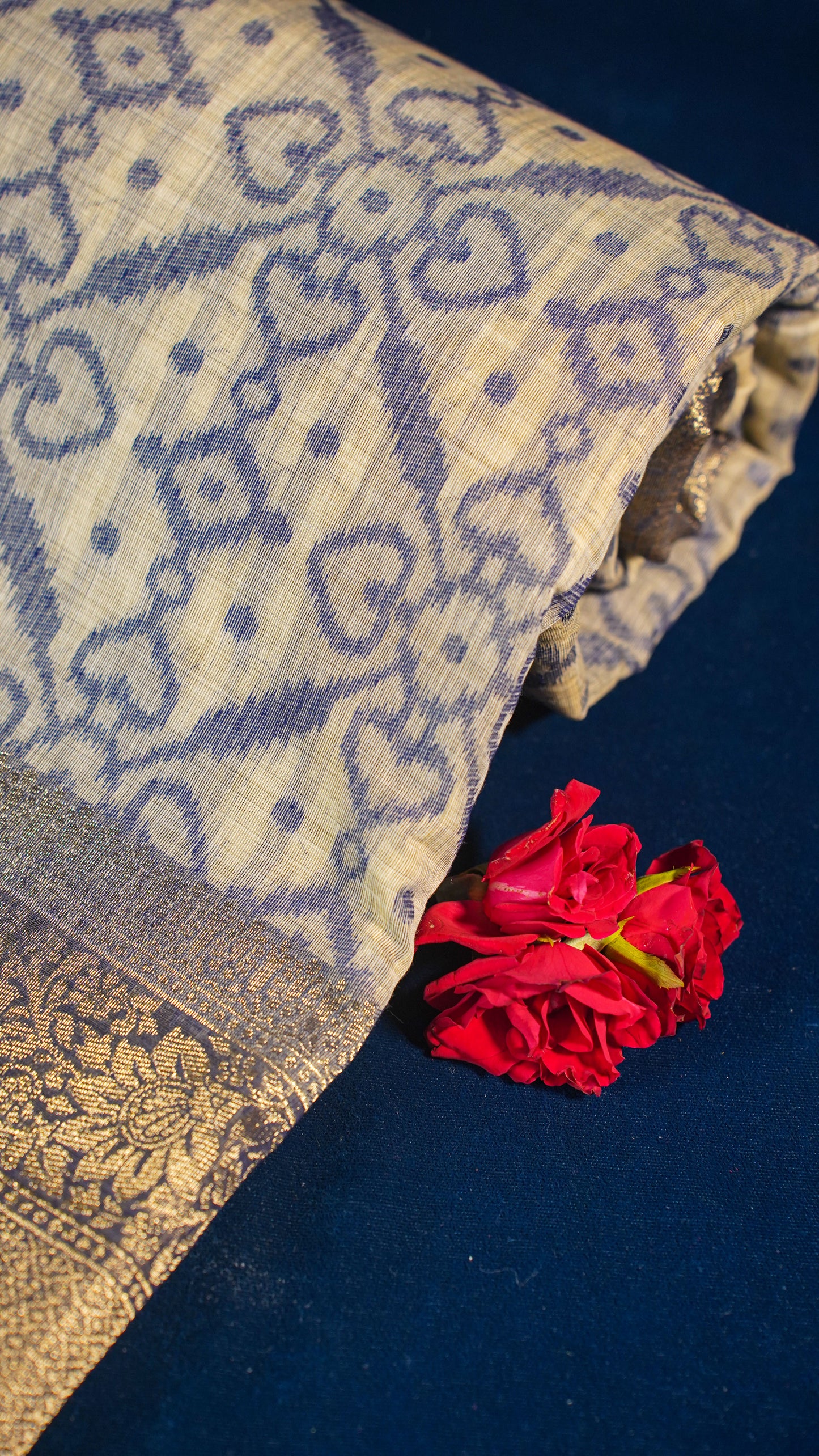 "UTSAV BANARAS 135" Banarasi Violet Blue Jamdani Cotton Silk Saree