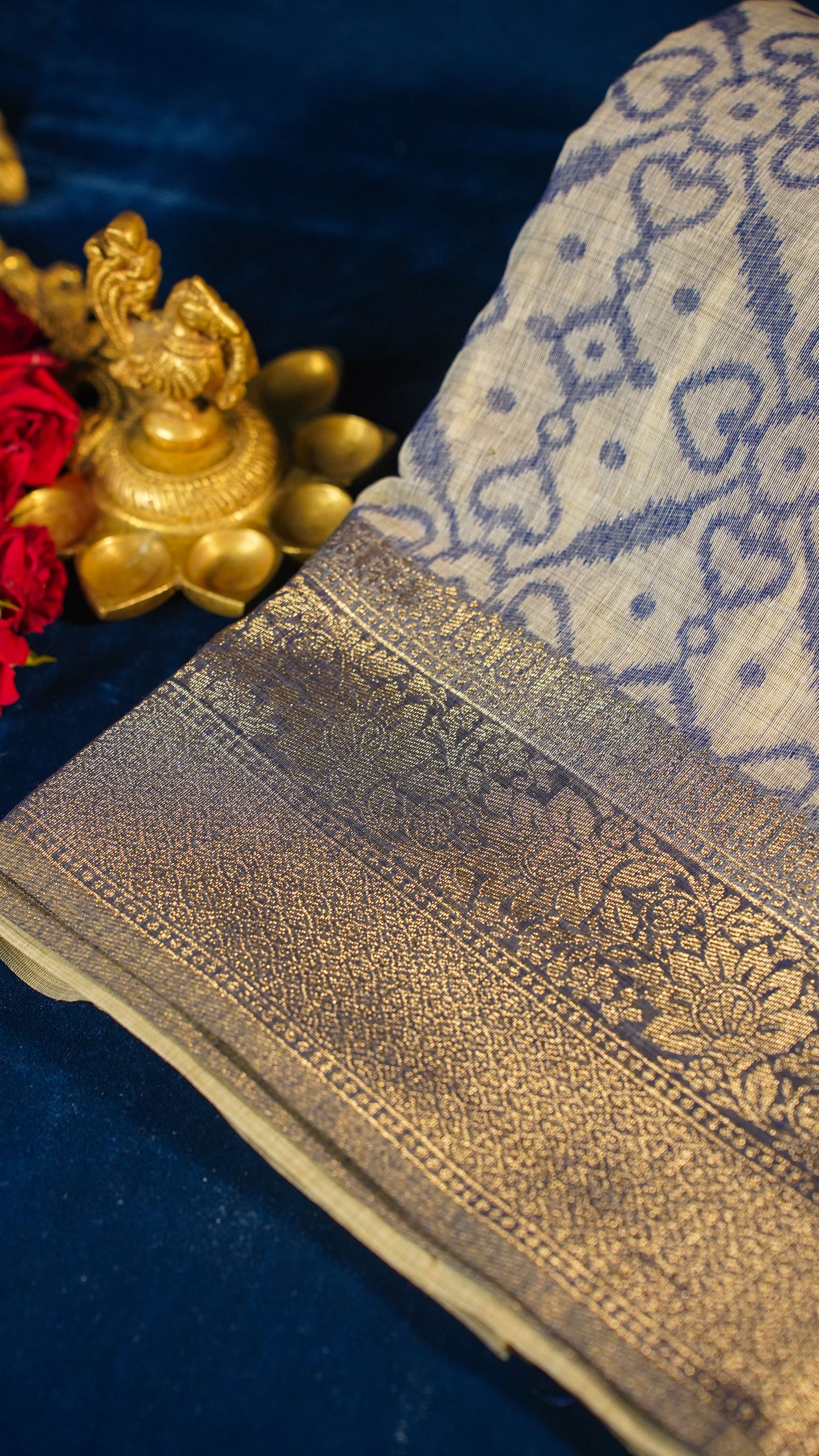 "UTSAV BANARAS 135" Banarasi Violet Blue Jamdani Cotton Silk Saree