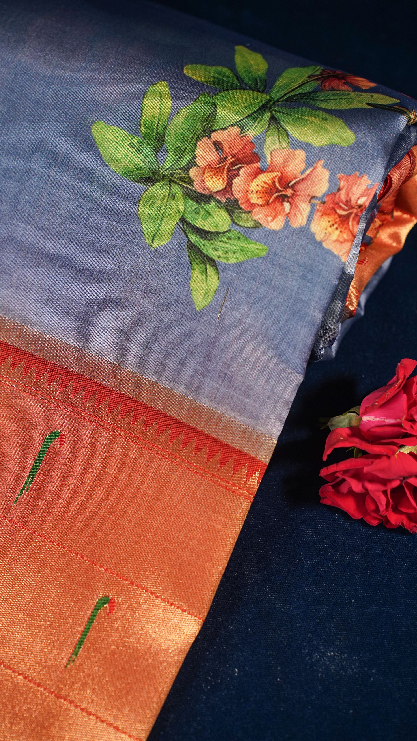 "UTSAV BANARAS 145" Banarasi Ocean Blue Digital Print Paithani Silk Saree