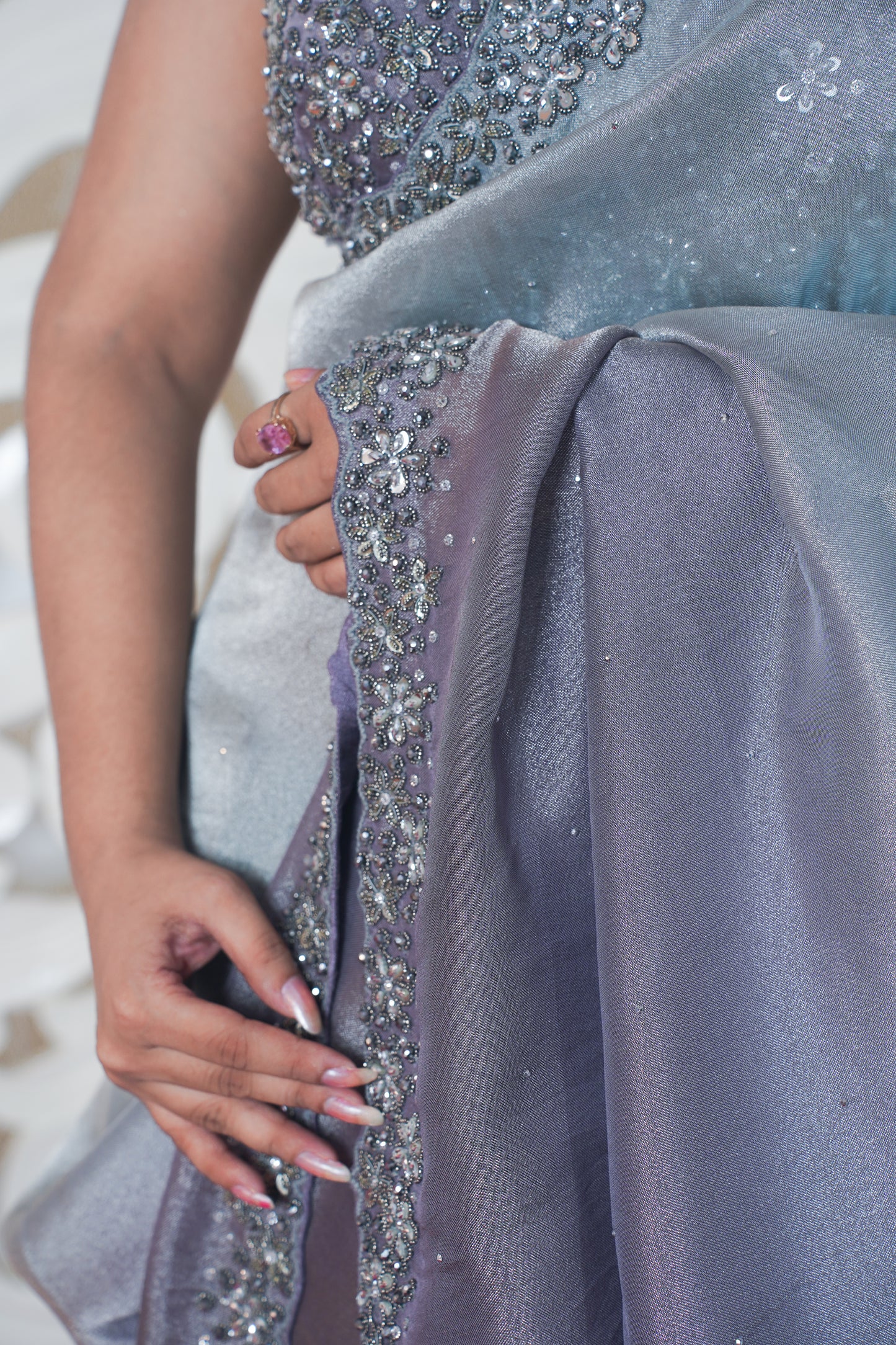 "VIRASAT 137" Pure Tissue Silk Saree(Embroidery work on border)