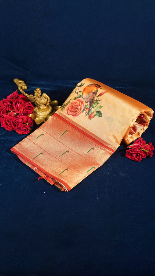 "UTSAV BANARAS 144" Banarasi Golden Sand Digital Print Paithani Silk Saree