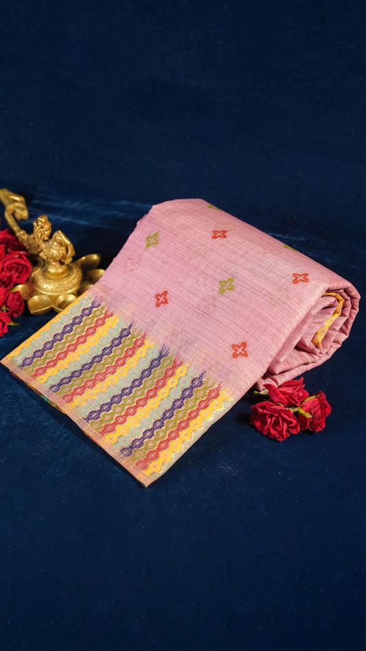 "UTSAV BANARAS 137" Banarasi Pink Jamdani Cotton Silk Saree