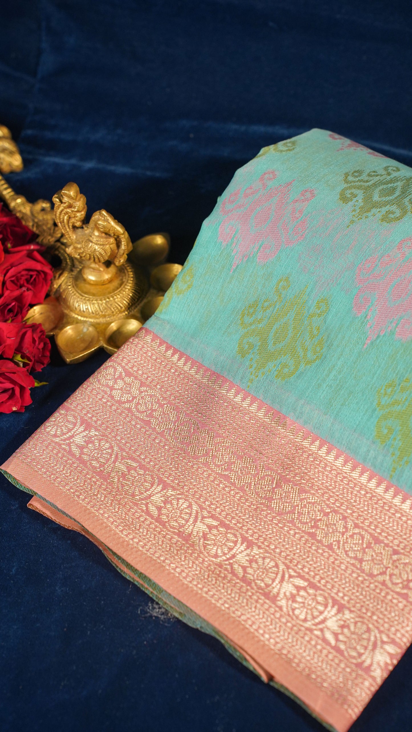 "UTSAV BANARAS 140" Banarasi Light Teal Jamdani Cotton Silk Saree