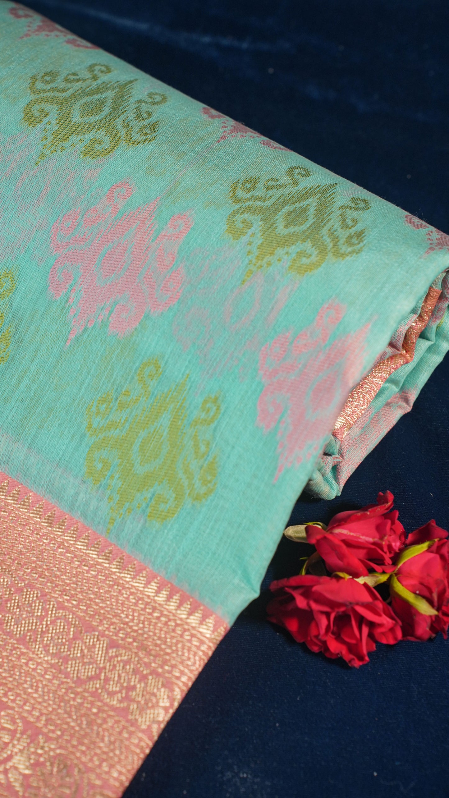 "UTSAV BANARAS 140" Banarasi Light Teal Jamdani Cotton Silk Saree