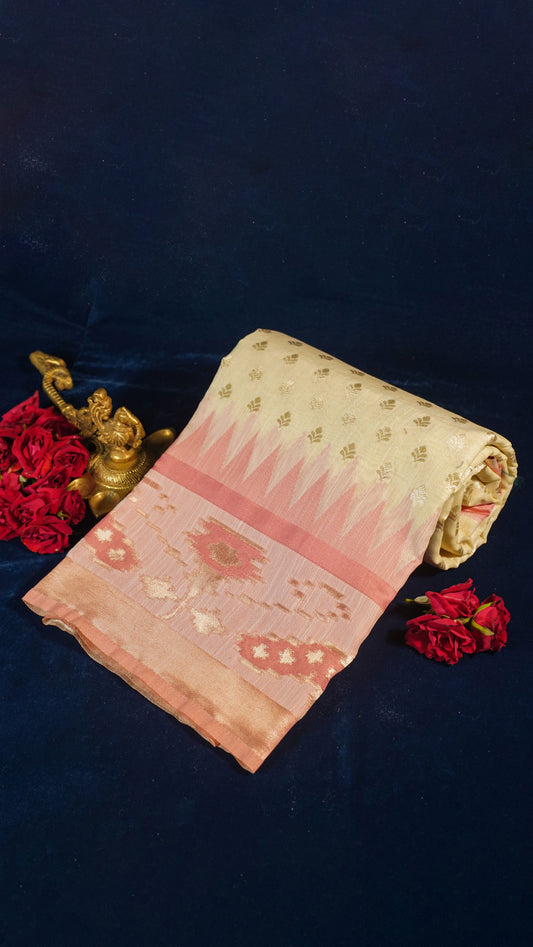 "UTSAV BANARAS 136" Banarasi Off White Jamdani Cotton Silk Saree