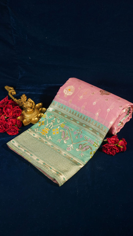 "UTSAV BANARAS 141" Banarasi Pastel Pink Jamdani Cotton Silk Saree