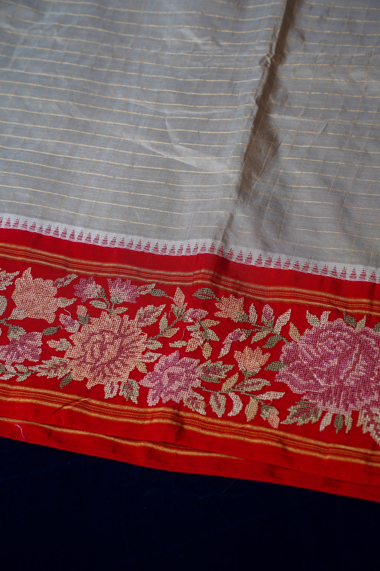 Subhadra Grey Pure Katan Silk Kanjivaram Saree