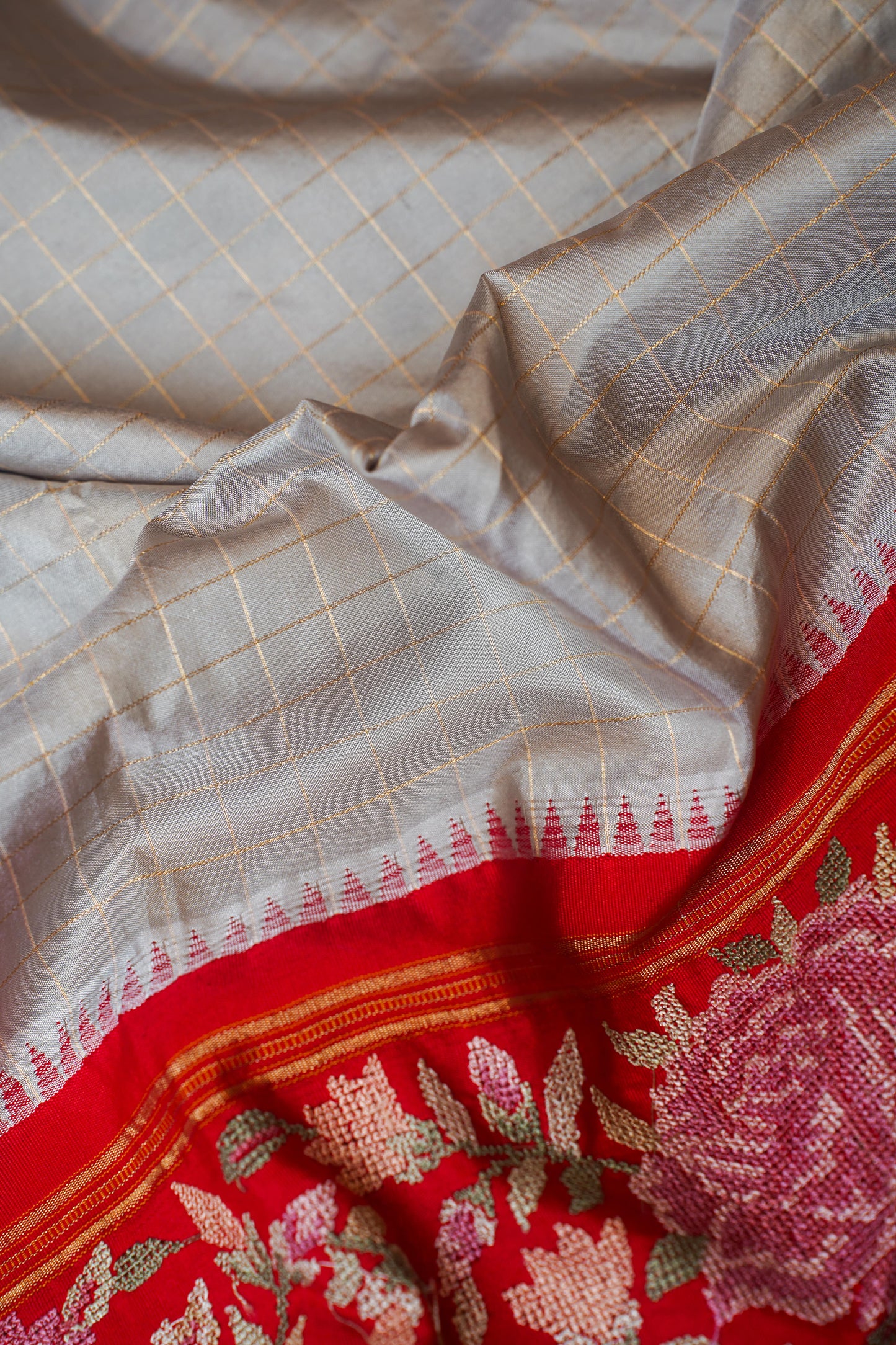Subhadra Grey Pure Katan Silk Kanjivaram Saree