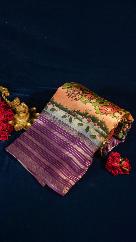 "UTSAV BANARAS 142" Banarasi Forest Green Digital Print Tissue Silk Saree