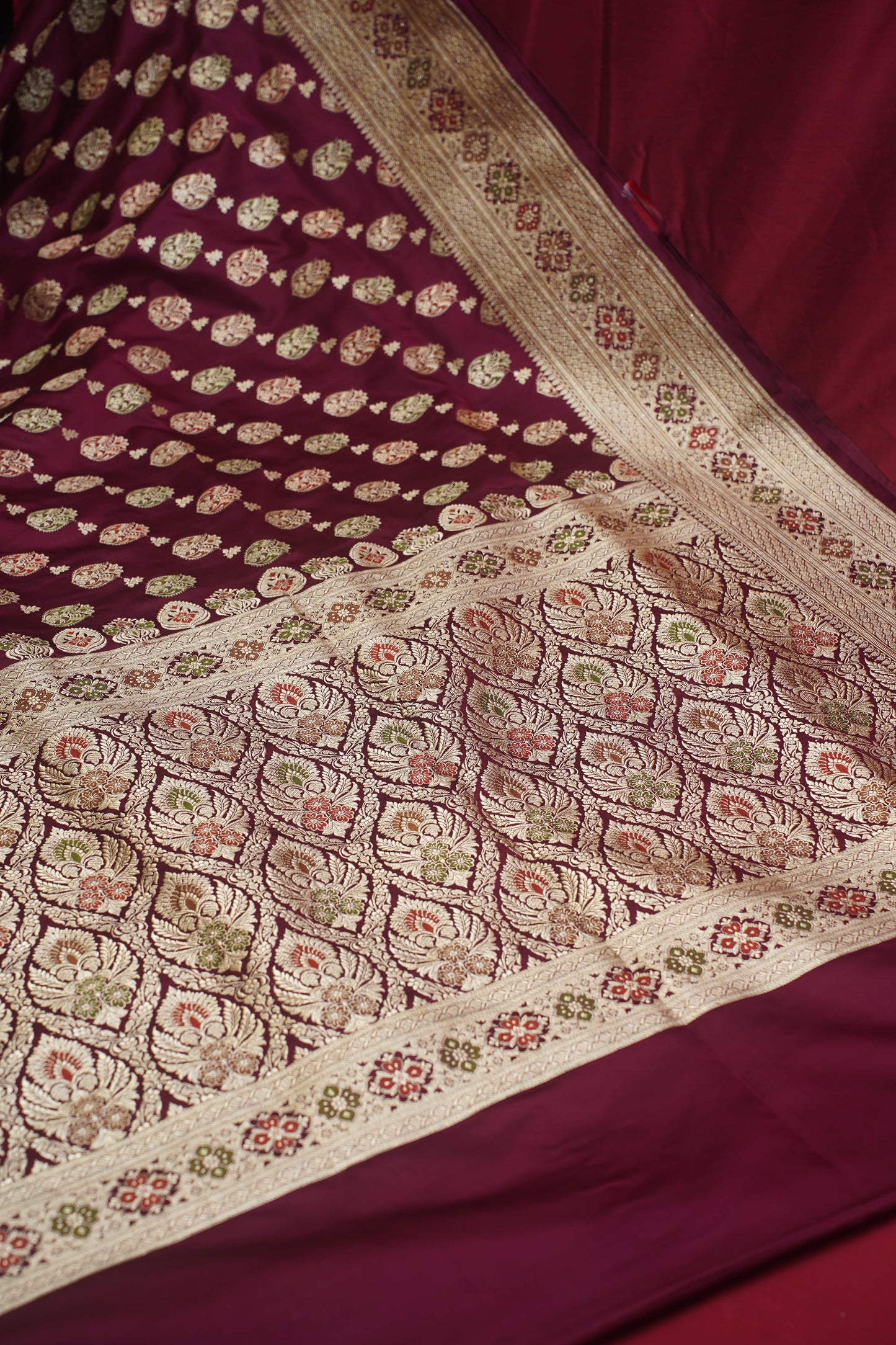 "VIRASAT 106" Maroon Pure Kadwa Banarasi Handloom Wedding Saree