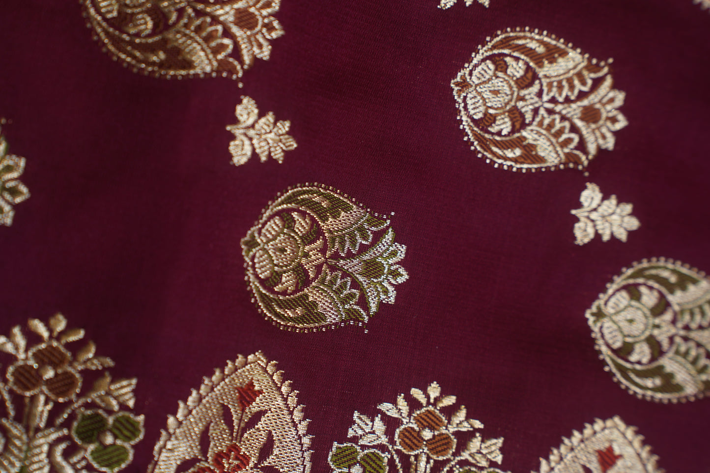 "VIRASAT 106" Maroon Pure Kadwa Banarasi Handloom Wedding Saree