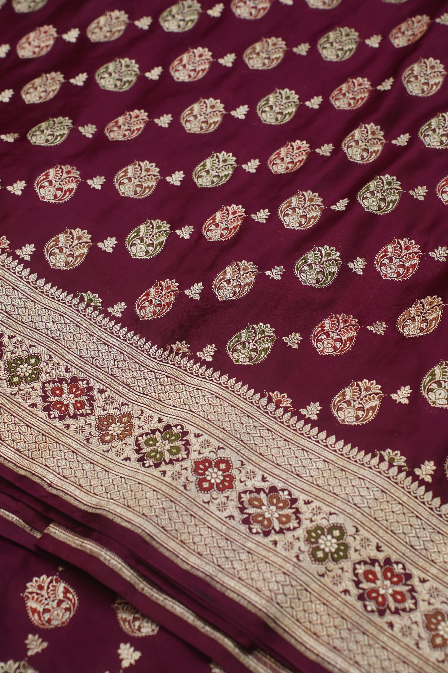 "VIRASAT 106" Maroon Pure Kadwa Banarasi Handloom Wedding Saree