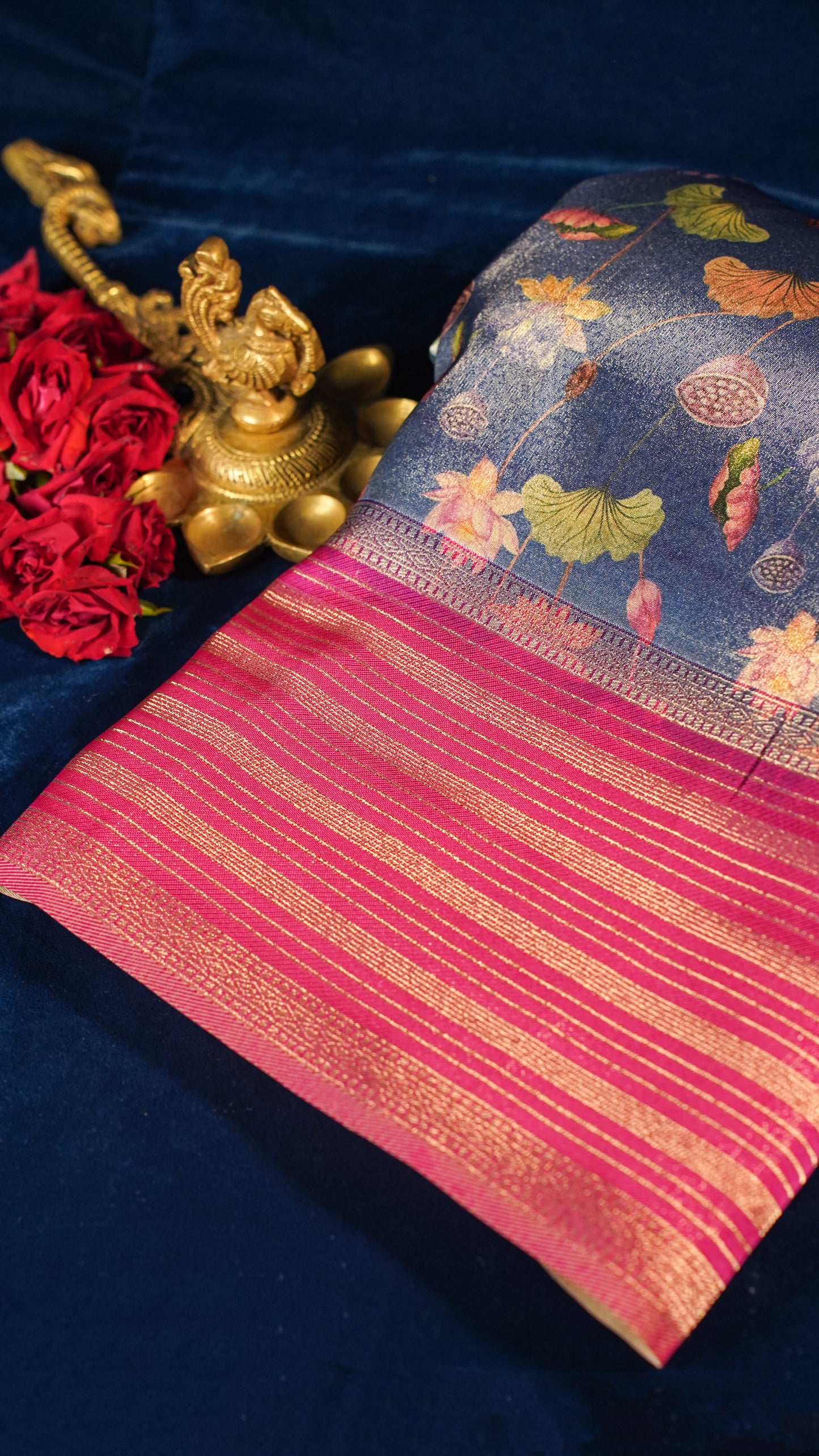 "UTSAV BANARAS 143" Banarasi Blue Digital Print Tissue Silk Saree