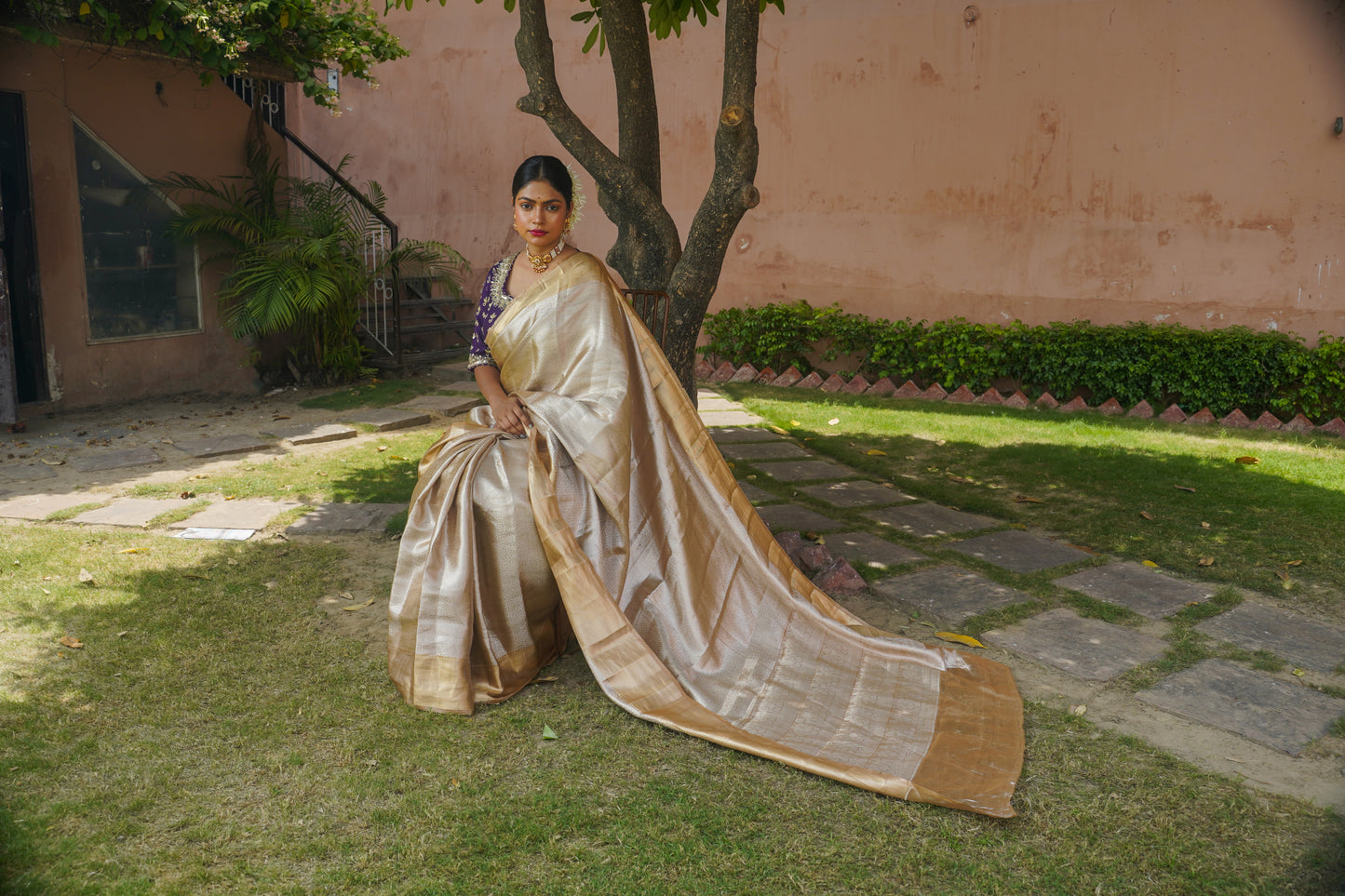 "VIRASAT 013" Golden Pure Tissue Silk Banarasi Saree