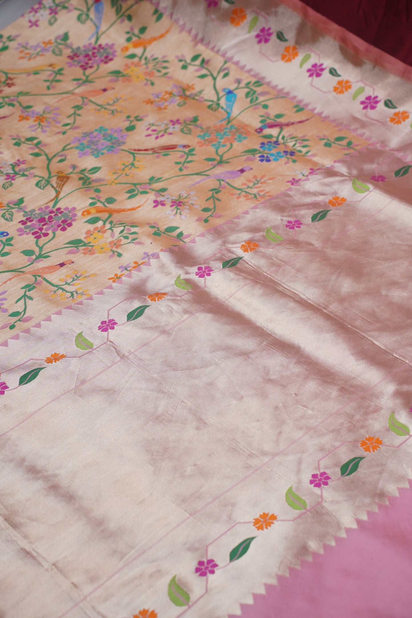 Shailaputri Peach Pure Kadwa Paithani Banarasi Handloom Saree