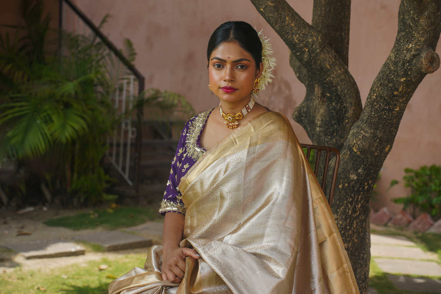 "VIRASAT 013" Golden Pure Tissue Silk Banarasi Saree