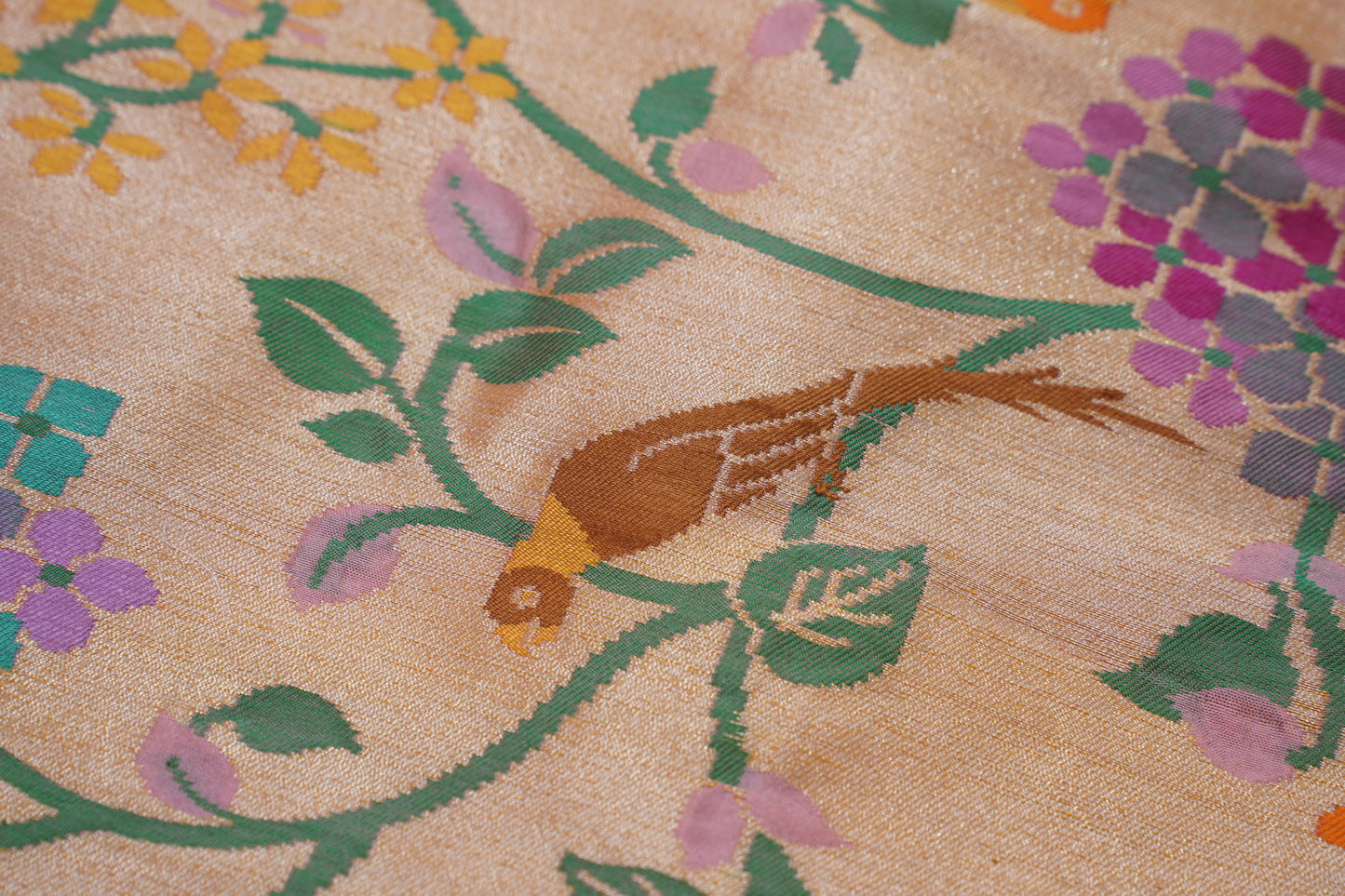 Shailaputri Peach Pure Kadwa Paithani Banarasi Handloom Saree