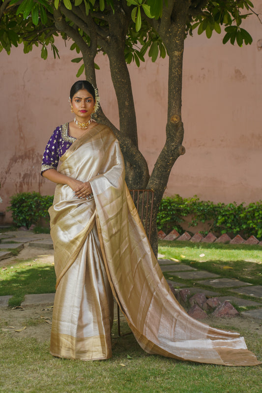 "VIRASAT 013" Golden Pure Tissue Silk Banarasi Saree