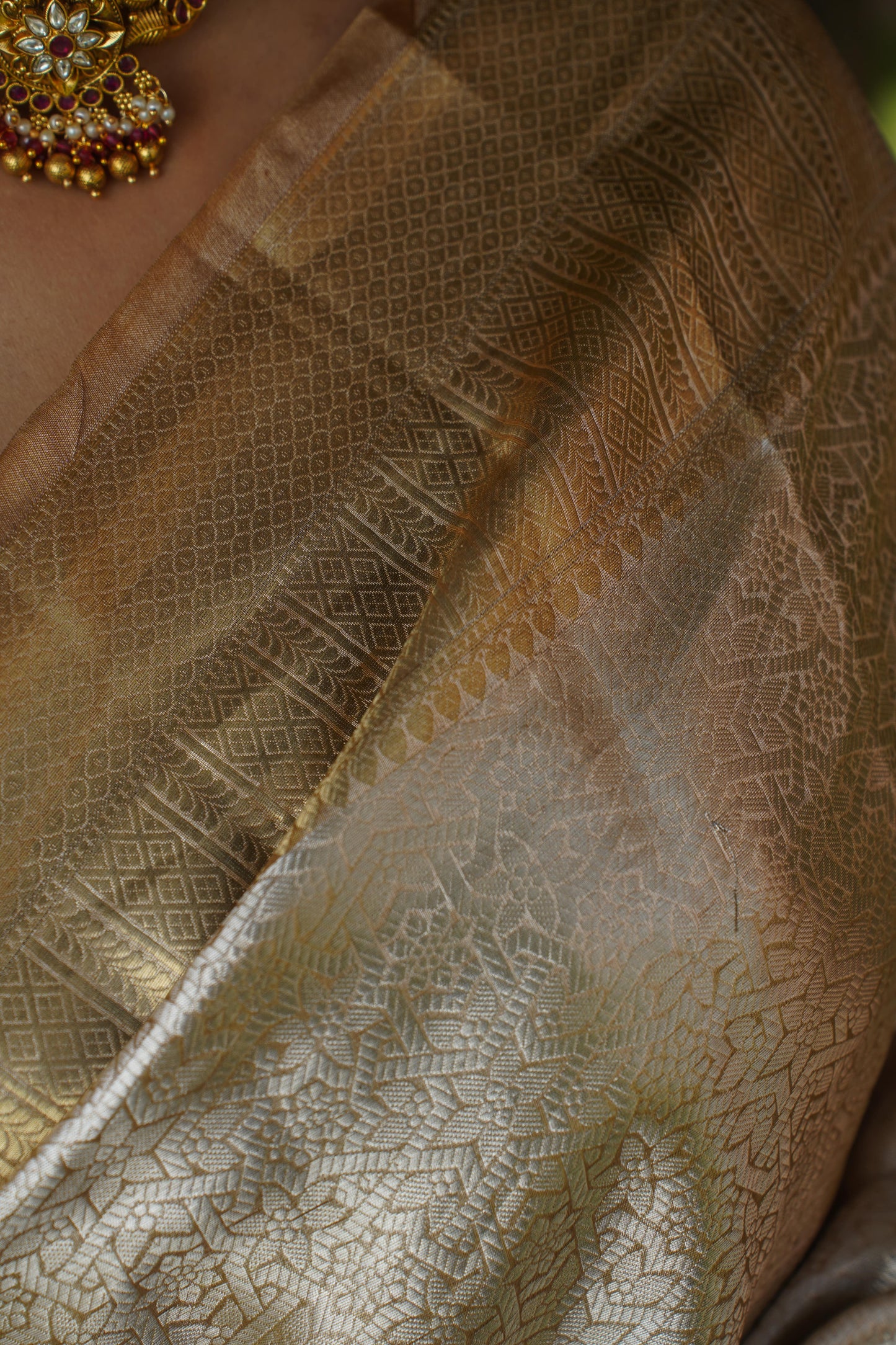 "VIRASAT 013" Golden Pure Tissue Silk Banarasi Saree