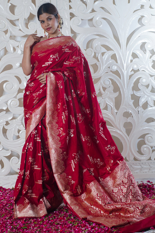 "WAAH BANARAS 011" Red Pure Katan Silk Saree