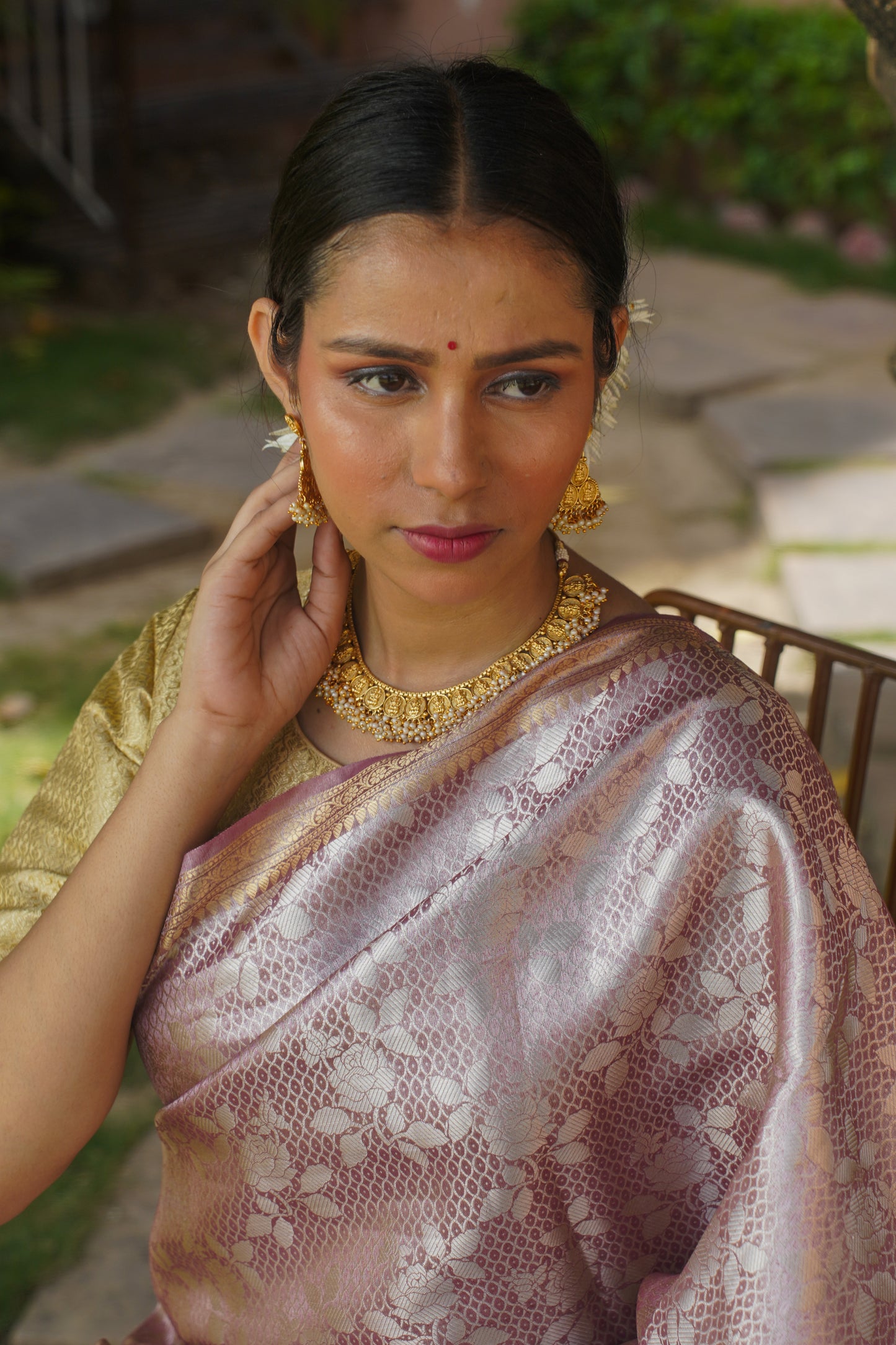 "VIRASAT 014" Onion Pink Pure Tissue Silk Banarasi Handwoven Saree