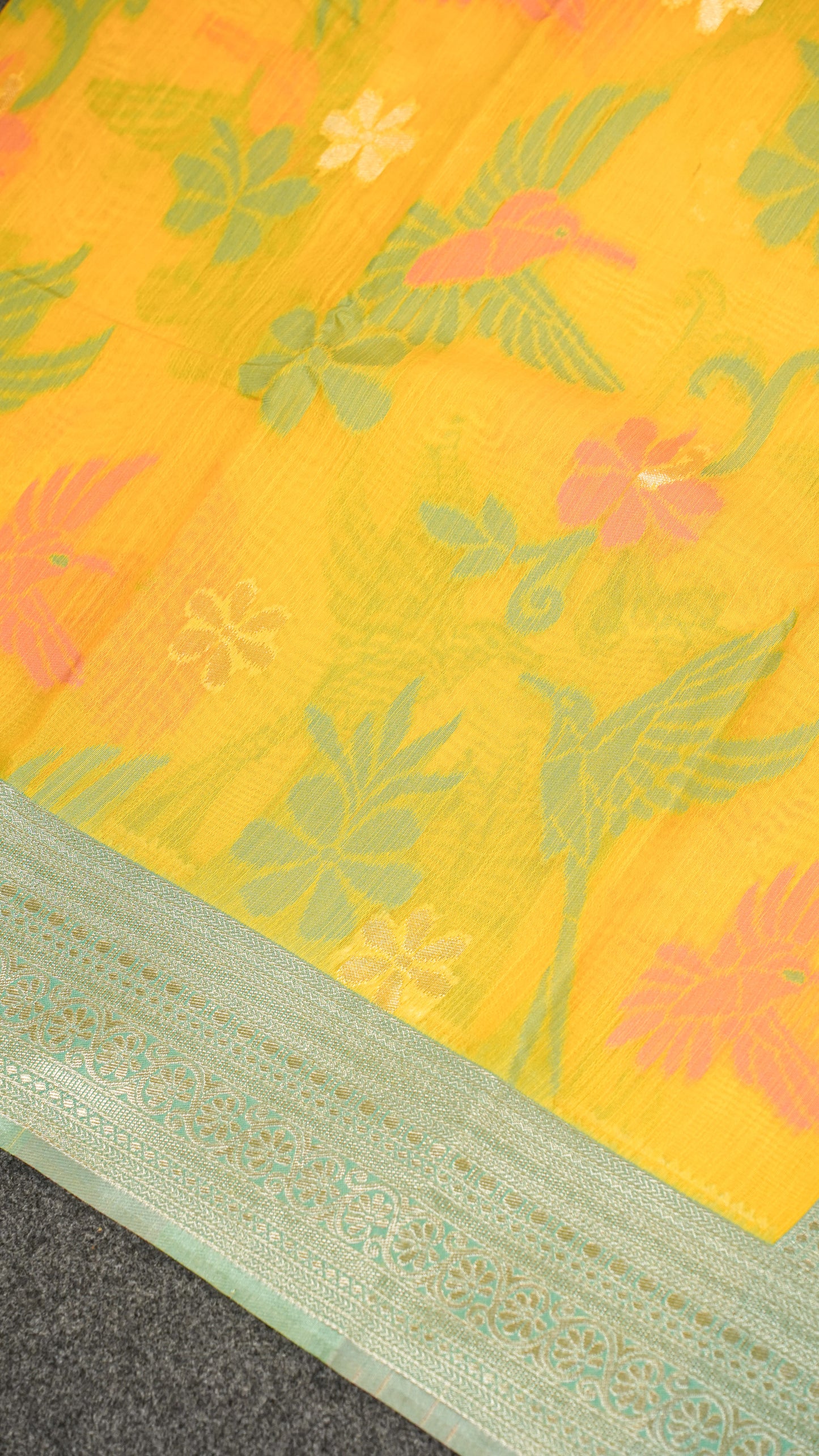 "UTSAV BANARAS 139" Banarasi Yellow Jamdani Cotton Silk Saree