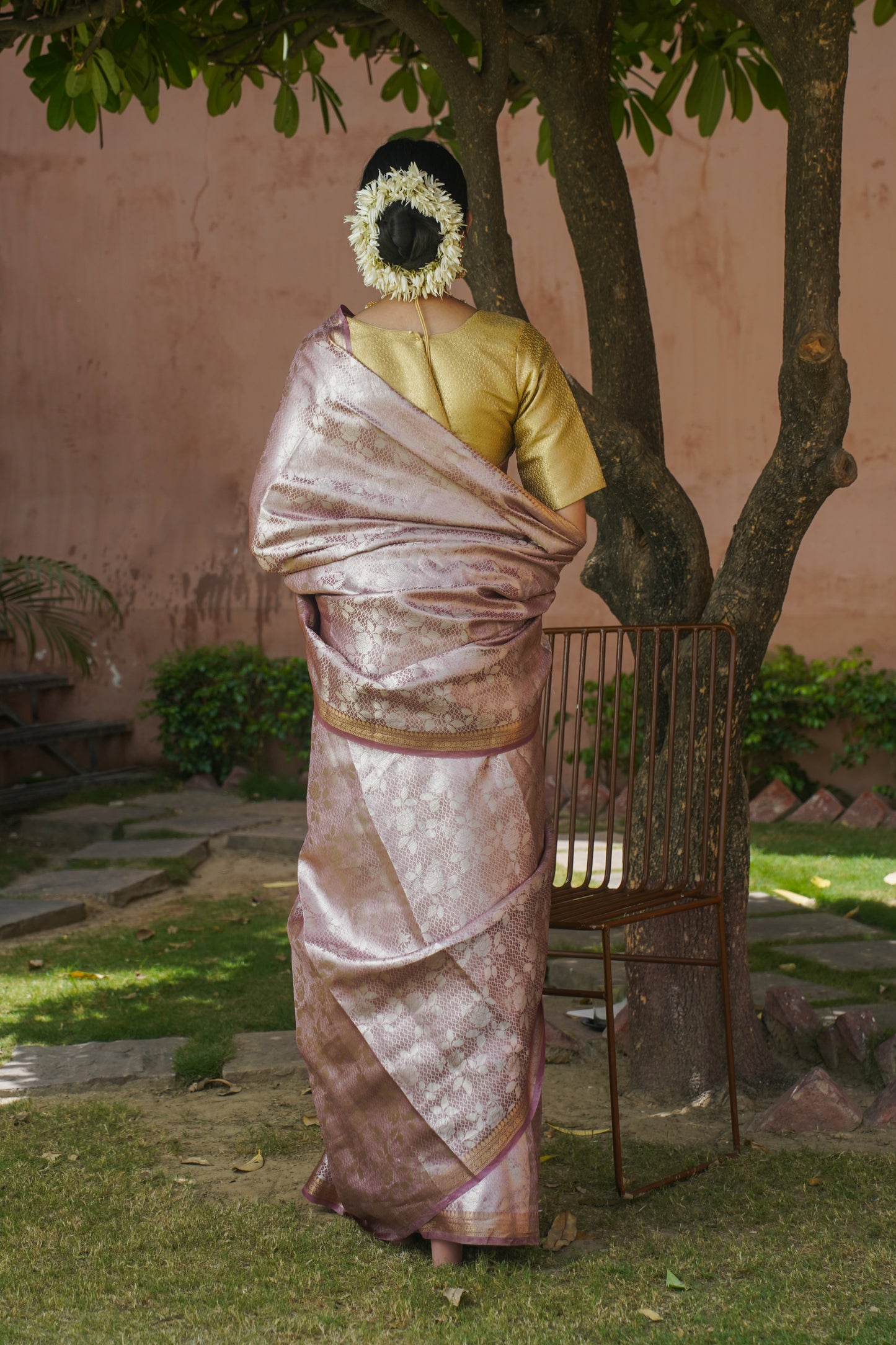 "VIRASAT 014" Onion Pink Pure Tissue Silk Banarasi Handwoven Saree