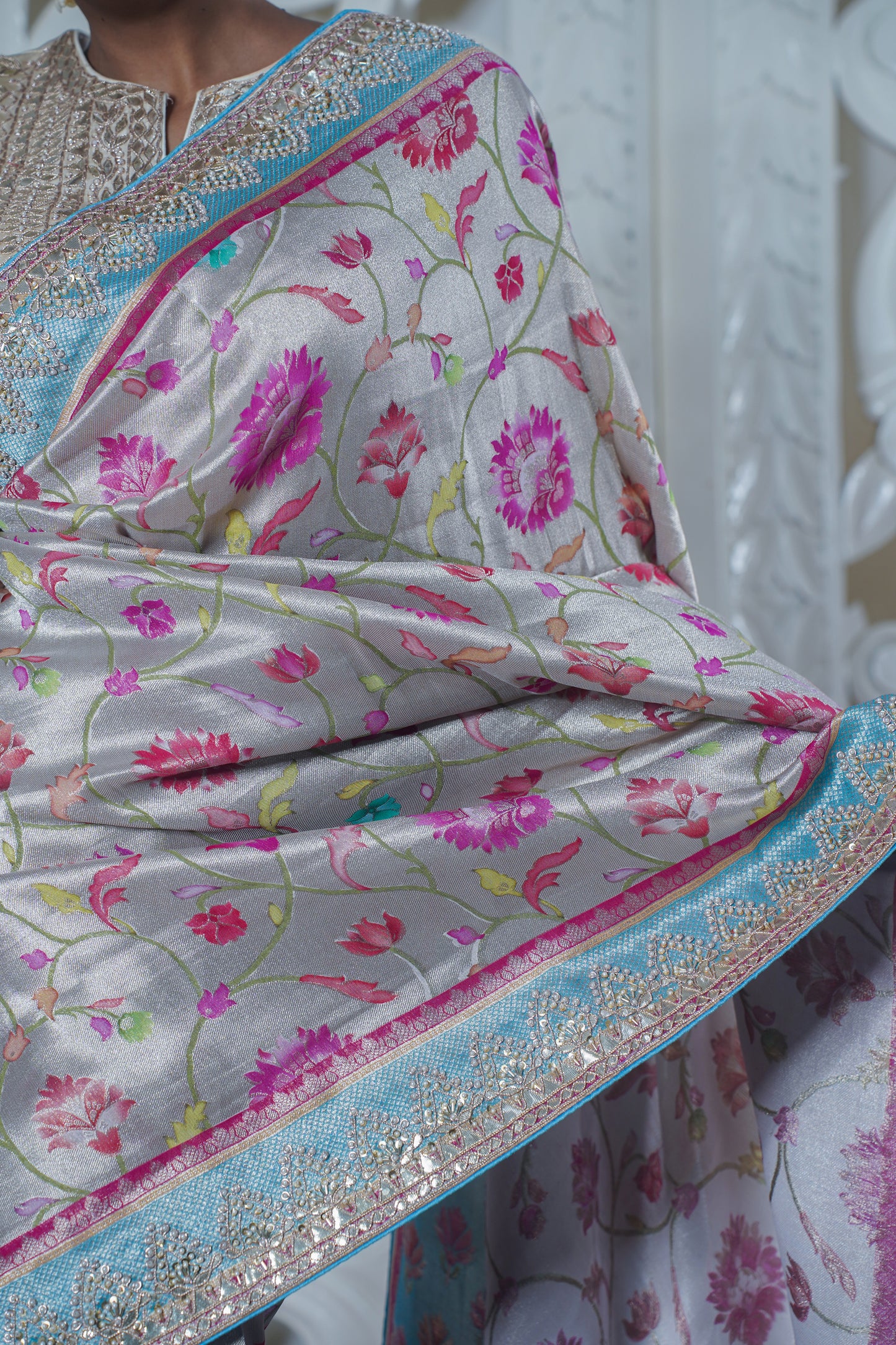 Samaleswari Off-White Pure katan Silk Saree With Border (Embroidery work)