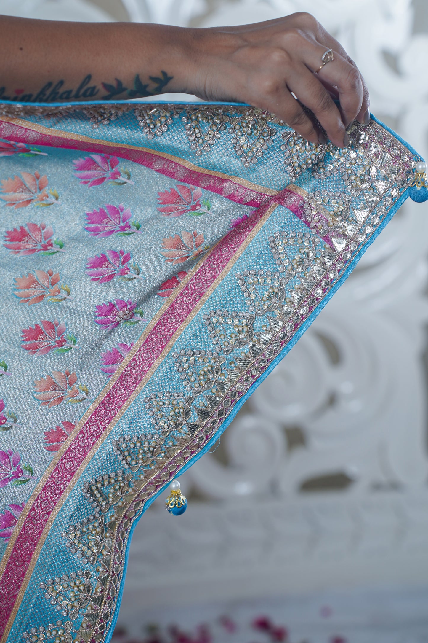 Samaleswari Off-White Pure katan Silk Saree With Border (Embroidery work)