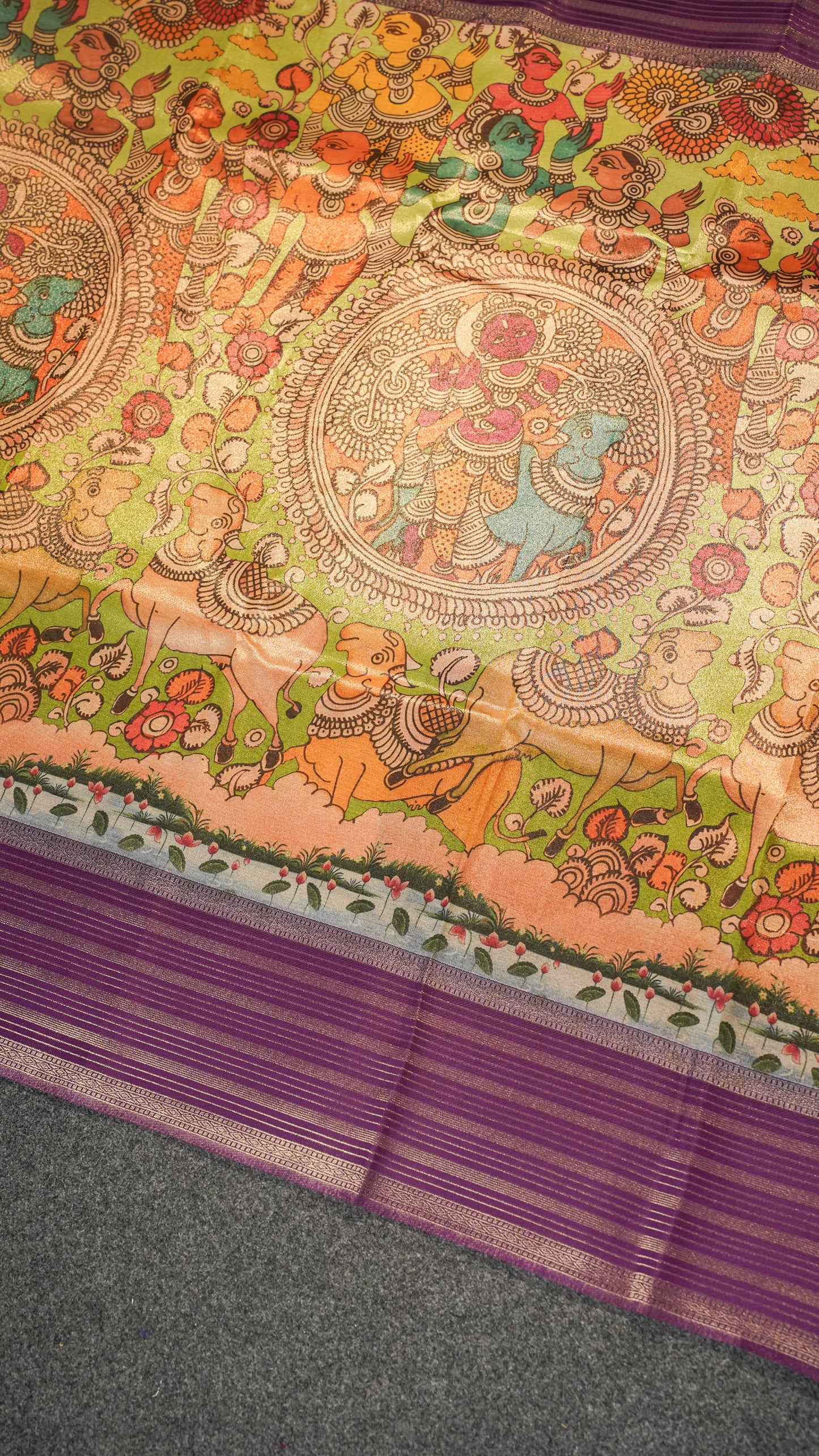 "UTSAV BANARAS 142" Banarasi Forest Green Digital Print Tissue Silk Saree