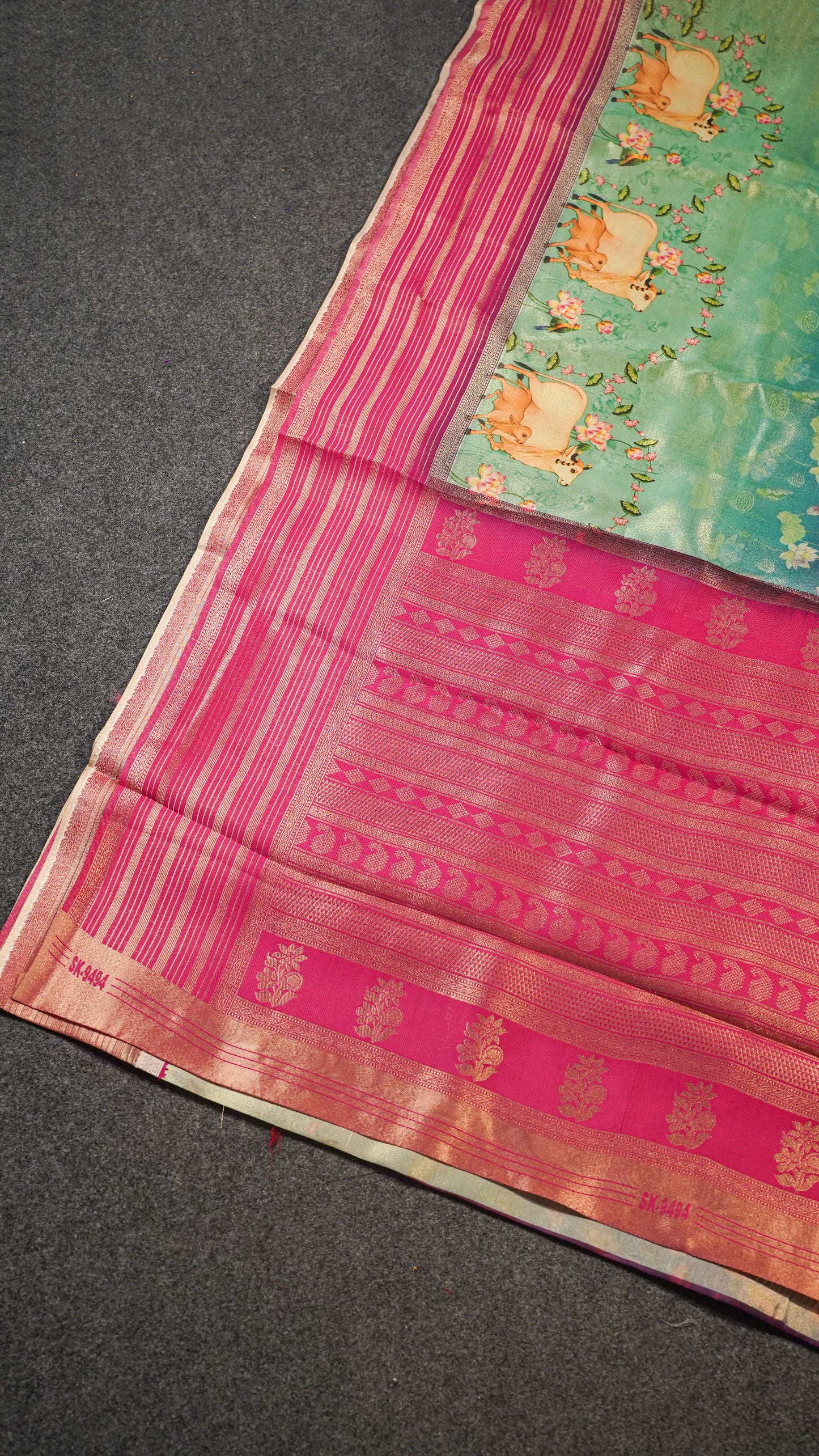 "UTSAV BANARAS 143" Banarasi Blue Digital Print Tissue Silk Saree