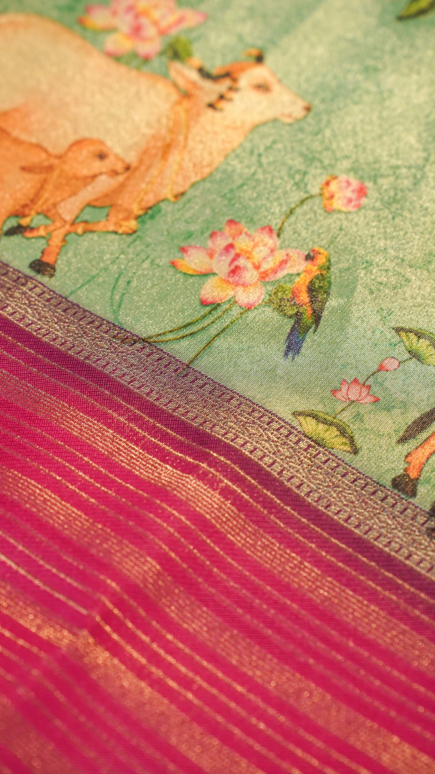 "UTSAV BANARAS 143" Banarasi Blue Digital Print Tissue Silk Saree