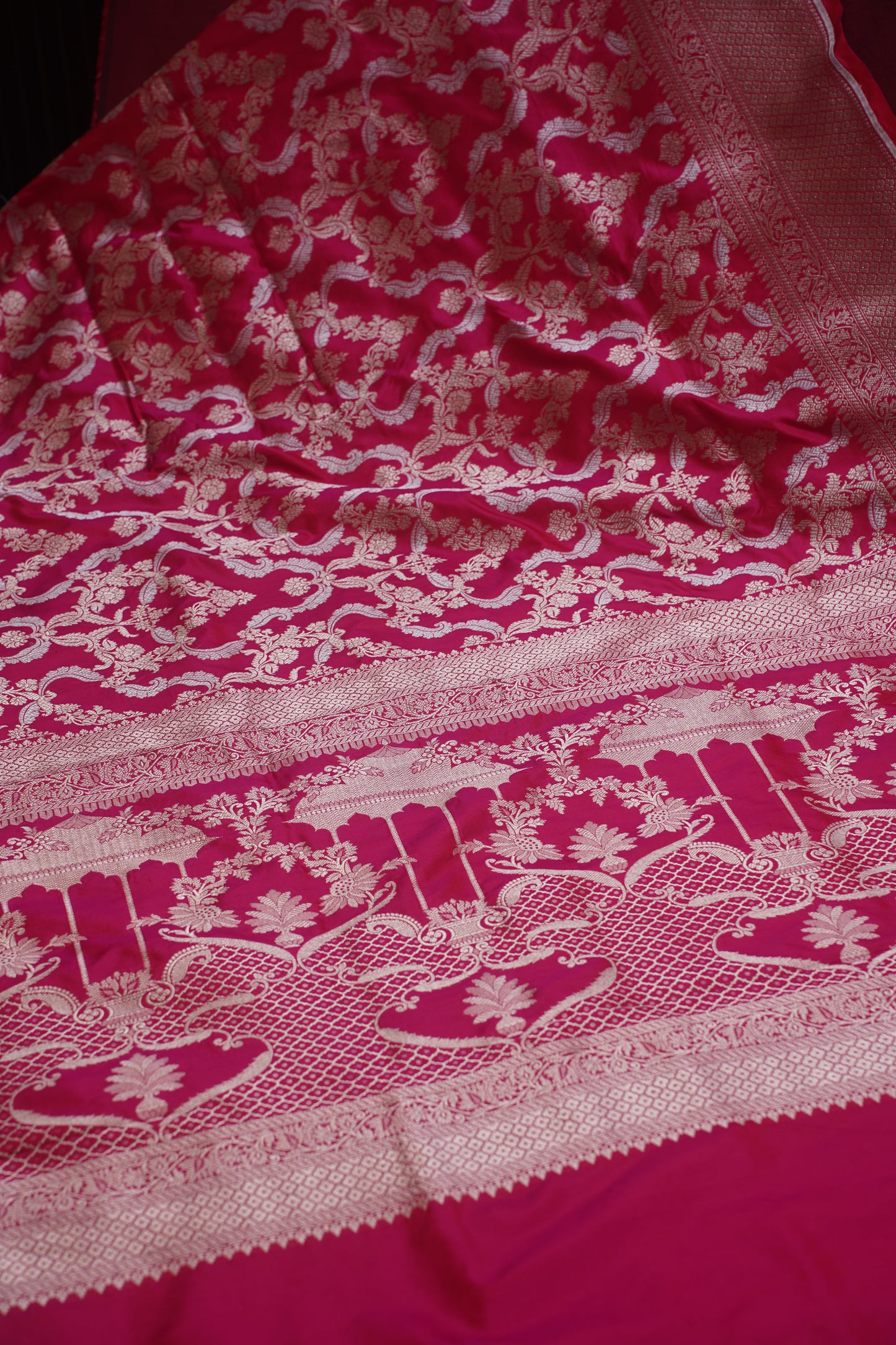 "VIRASAT 103" Dark Pink Pure Kadwa Jaal Banarasi Handloom Saree