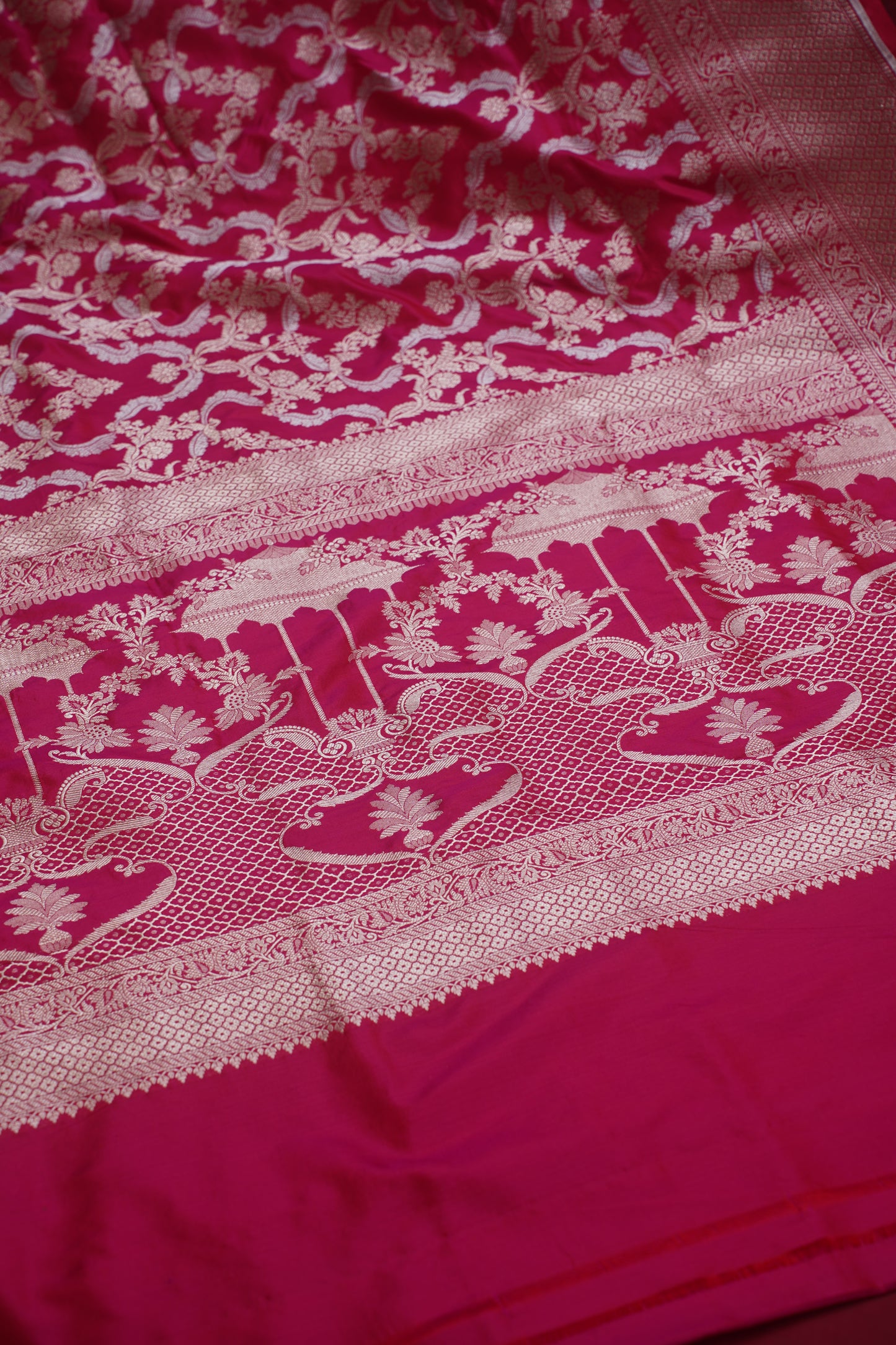 "VIRASAT 103" Dark Pink Pure Kadwa Jaal Banarasi Handloom Saree