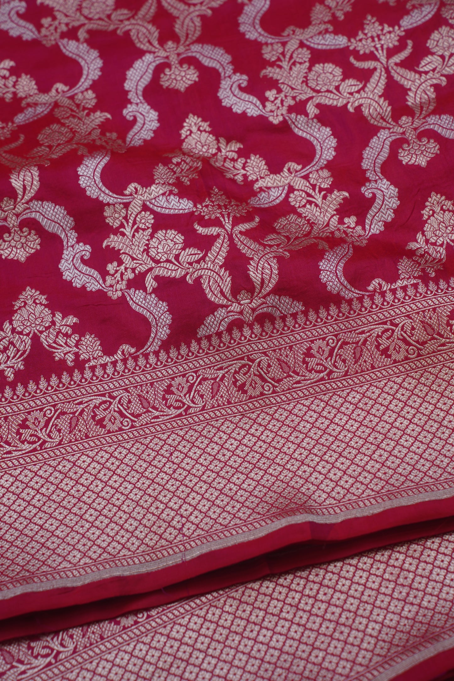 "VIRASAT 103" Dark Pink Pure Kadwa Jaal Banarasi Handloom Saree