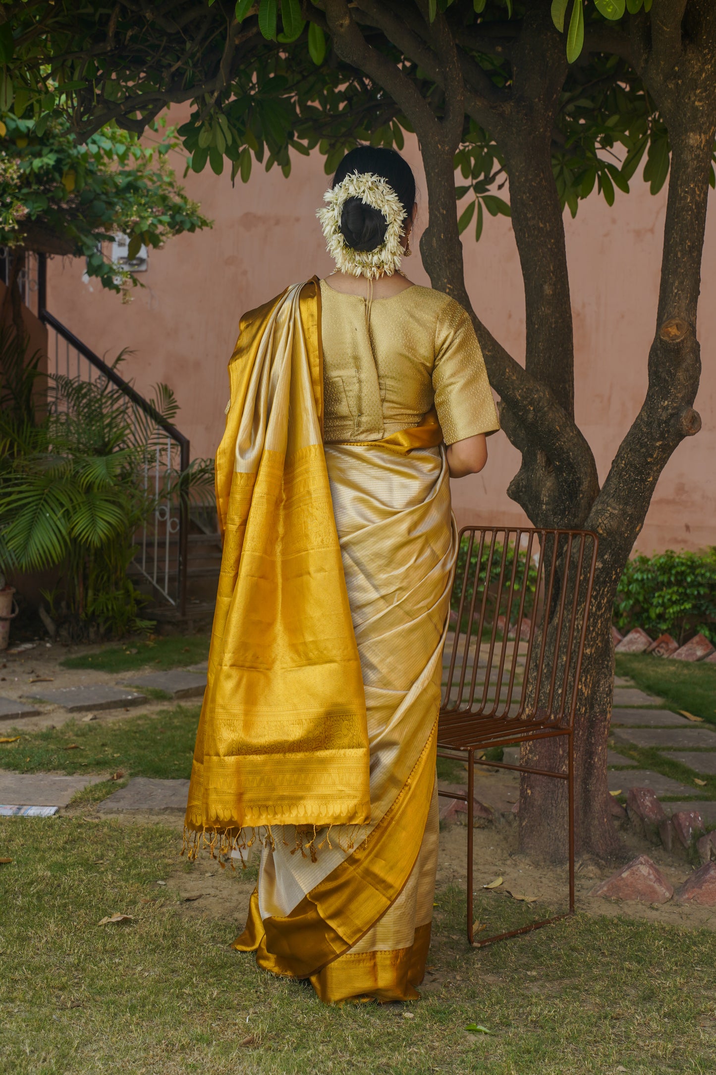 "VIRASAT 120" Golden Pure Kanjivaram Silk Saree