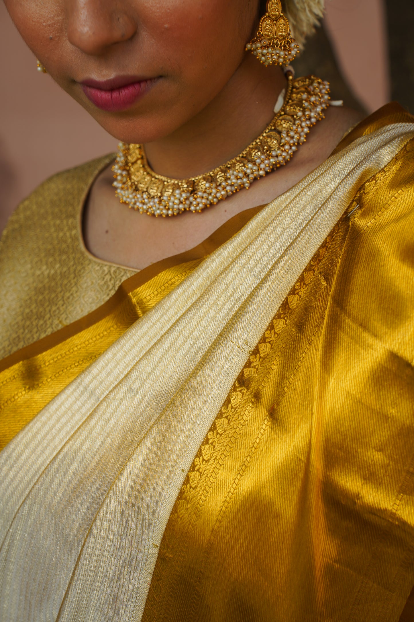 "VIRASAT 120" Golden Pure Kanjivaram Silk Saree