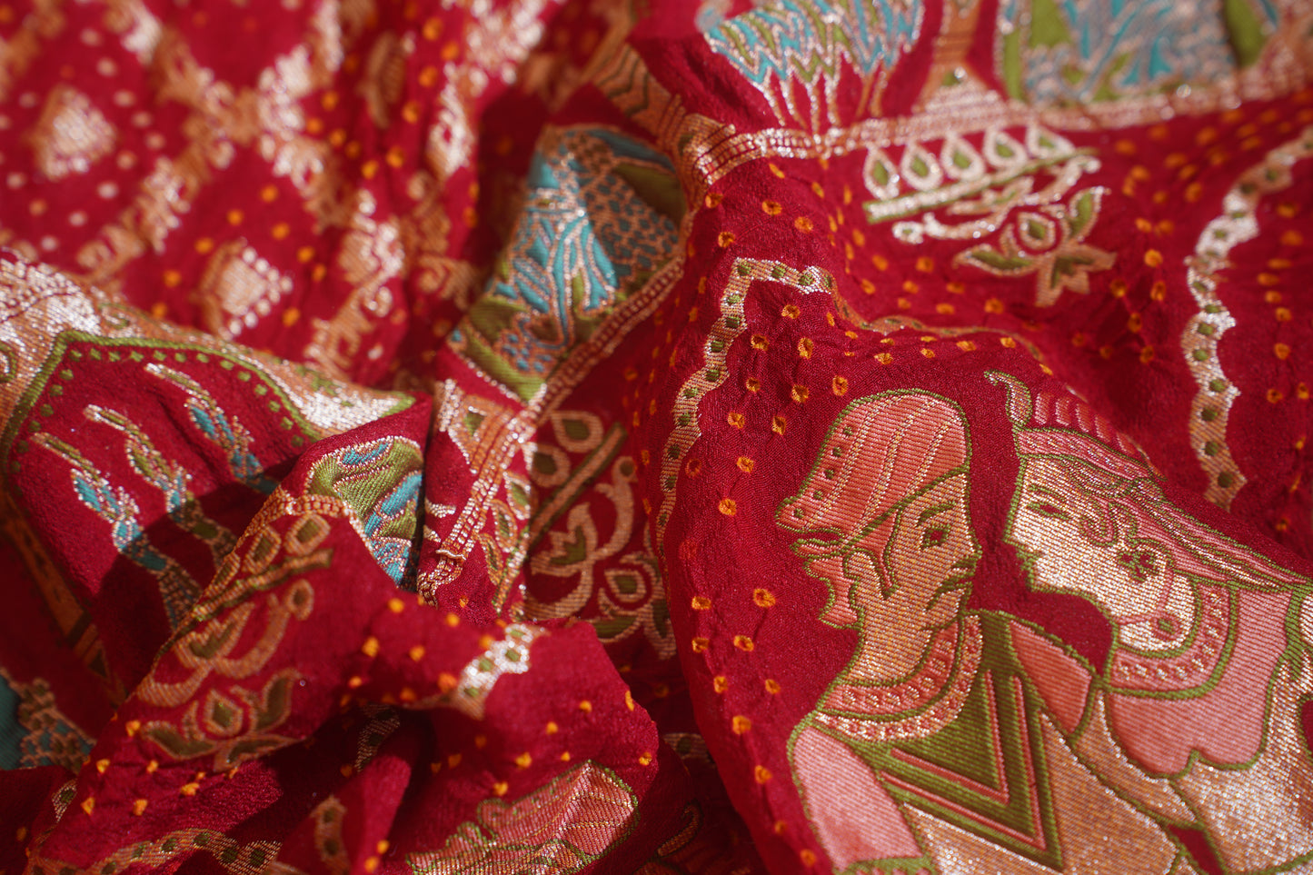 Bagalamukhi Red Pure Khaddi Bandhej Banarasi Handloom Saree