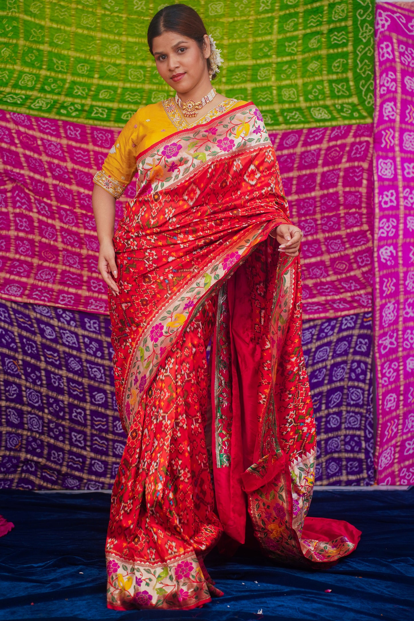 "VIRASAT 130" Red Pure Patola Silk Saree With Paithani Border
