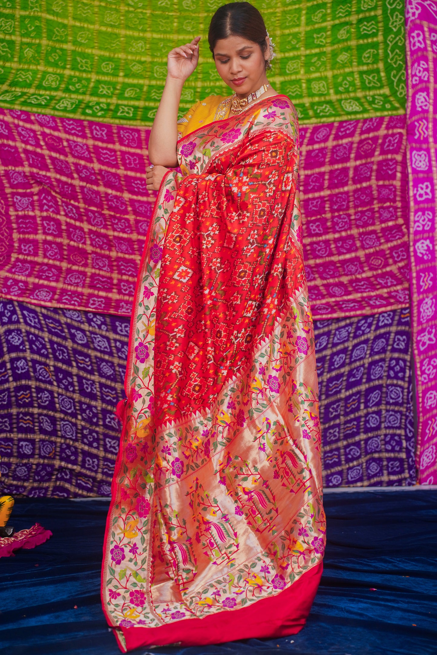 "VIRASAT 130" Red Pure Patola Silk Saree With Paithani Border