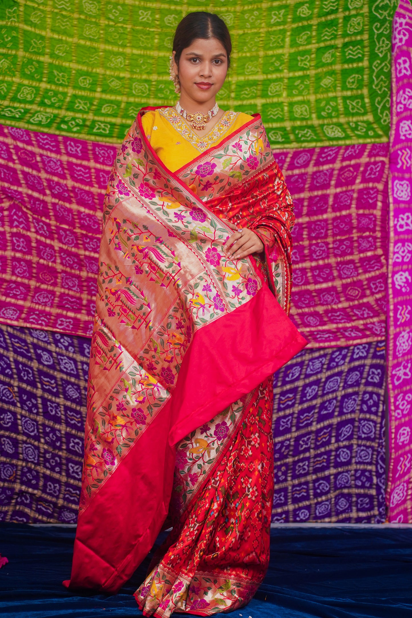 "VIRASAT 130" Red Pure Patola Silk Saree With Paithani Border