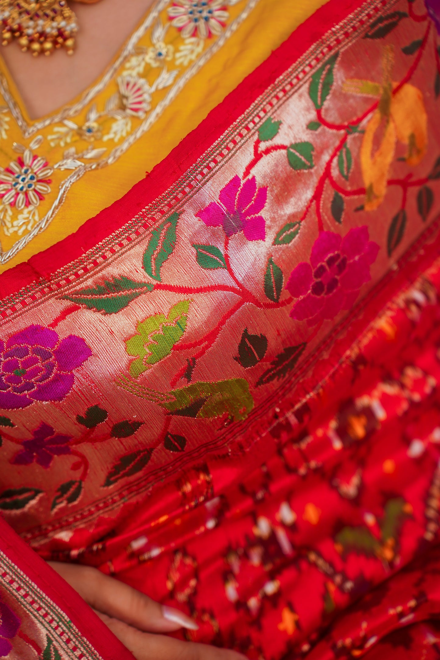 "VIRASAT 130" Red Pure Patola Silk Saree With Paithani Border