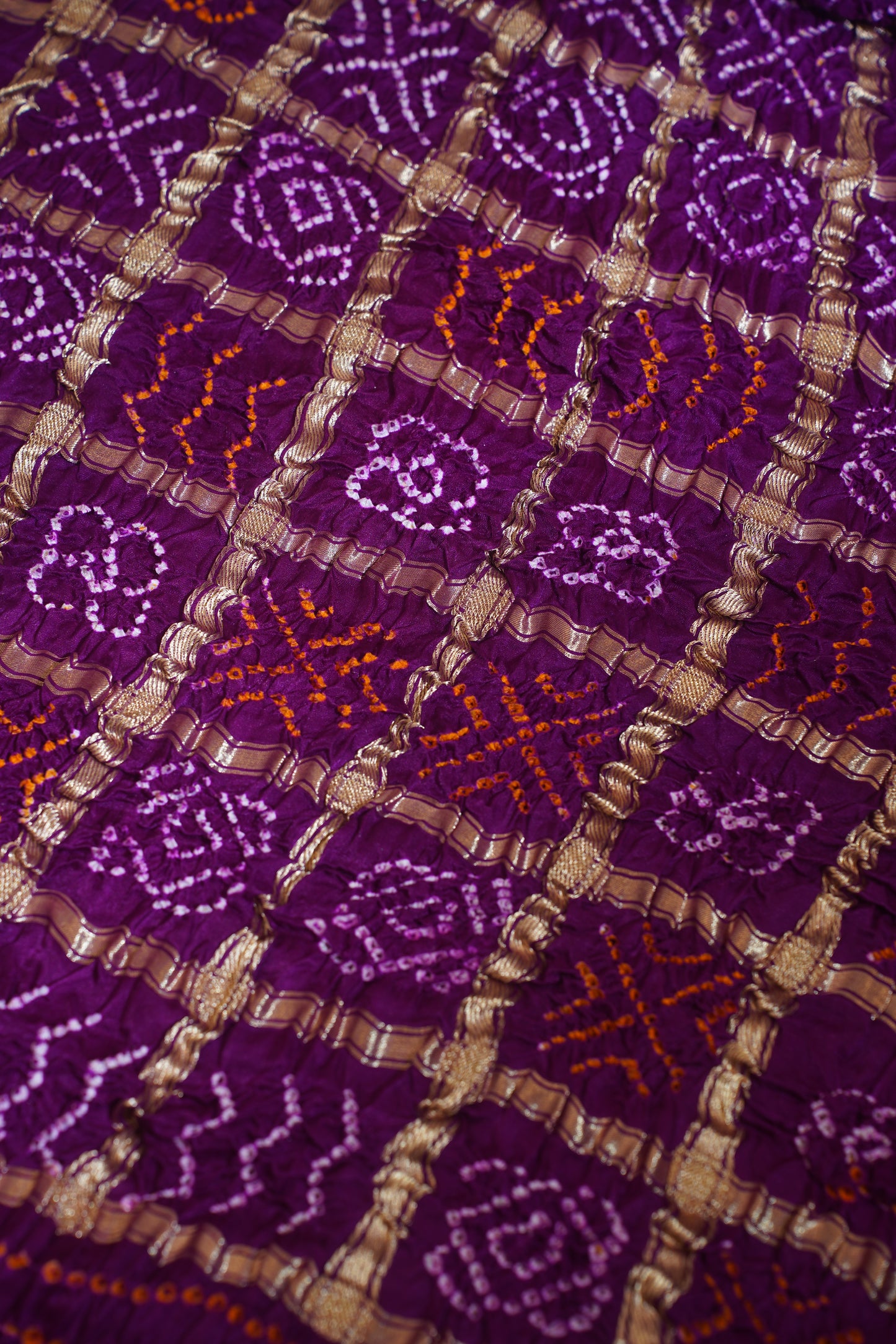 "VIRASAT 110" Dark Purple Pure Gajji Ghat Chola Bandhej Banarasi Handloom Saree