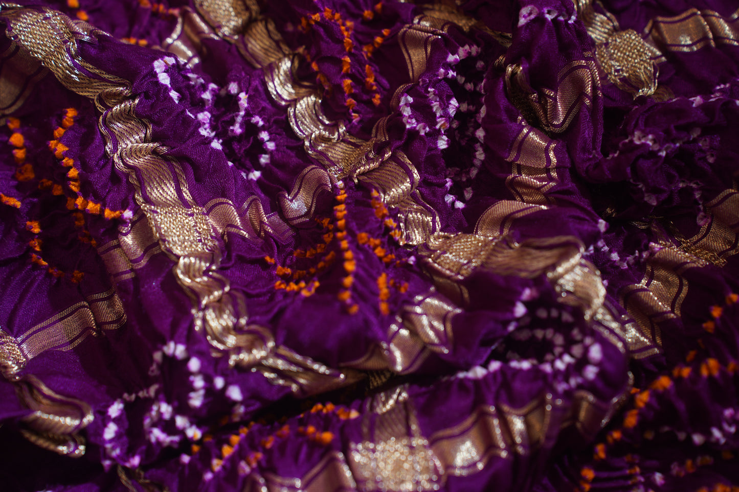 "VIRASAT 110" Dark Purple Pure Gajji Ghat Chola Bandhej Banarasi Handloom Saree