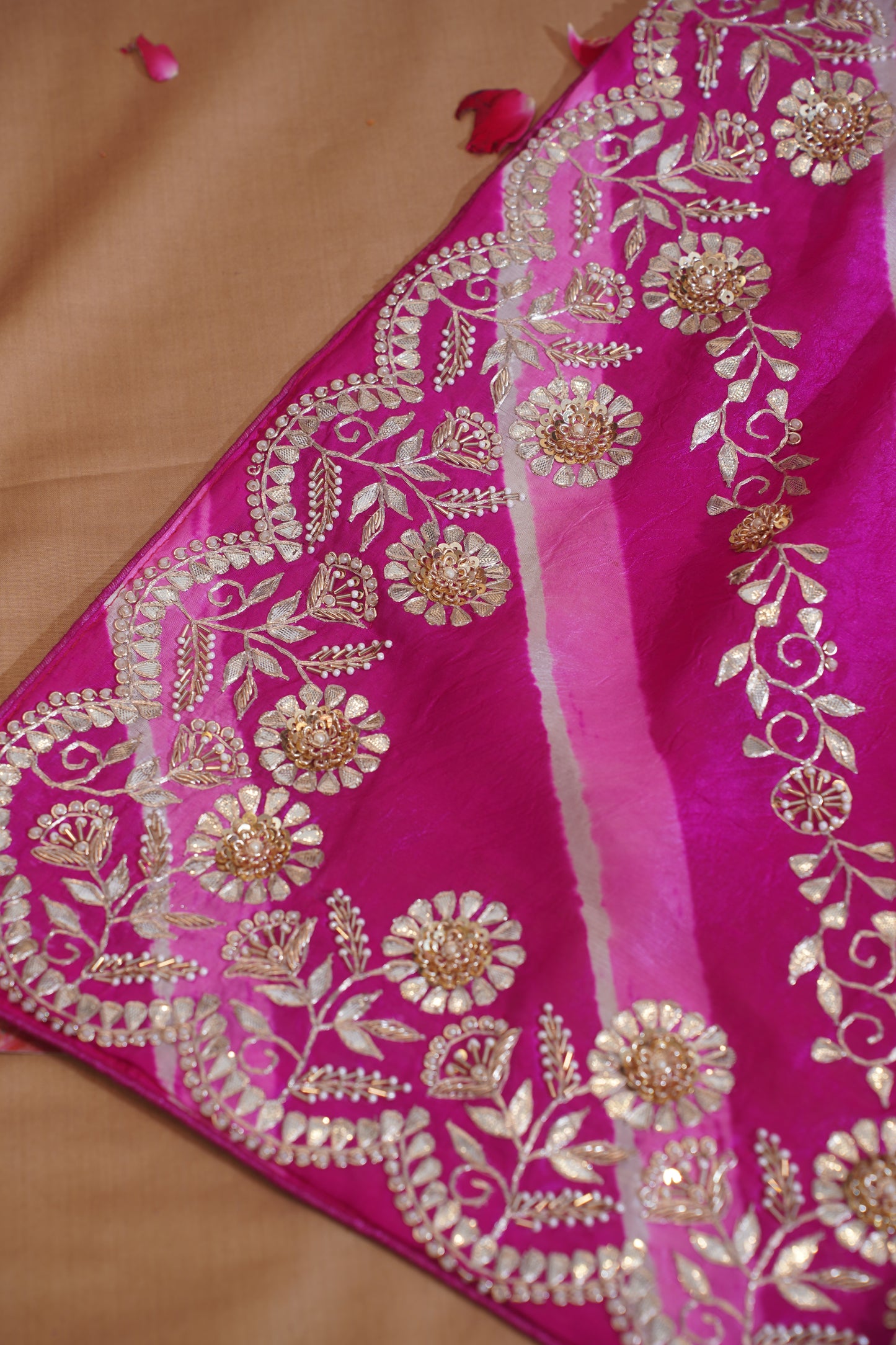 Tara Dark Pink Pure Leheriya Bandhani Banarasi Handloom Saree With Danka Work