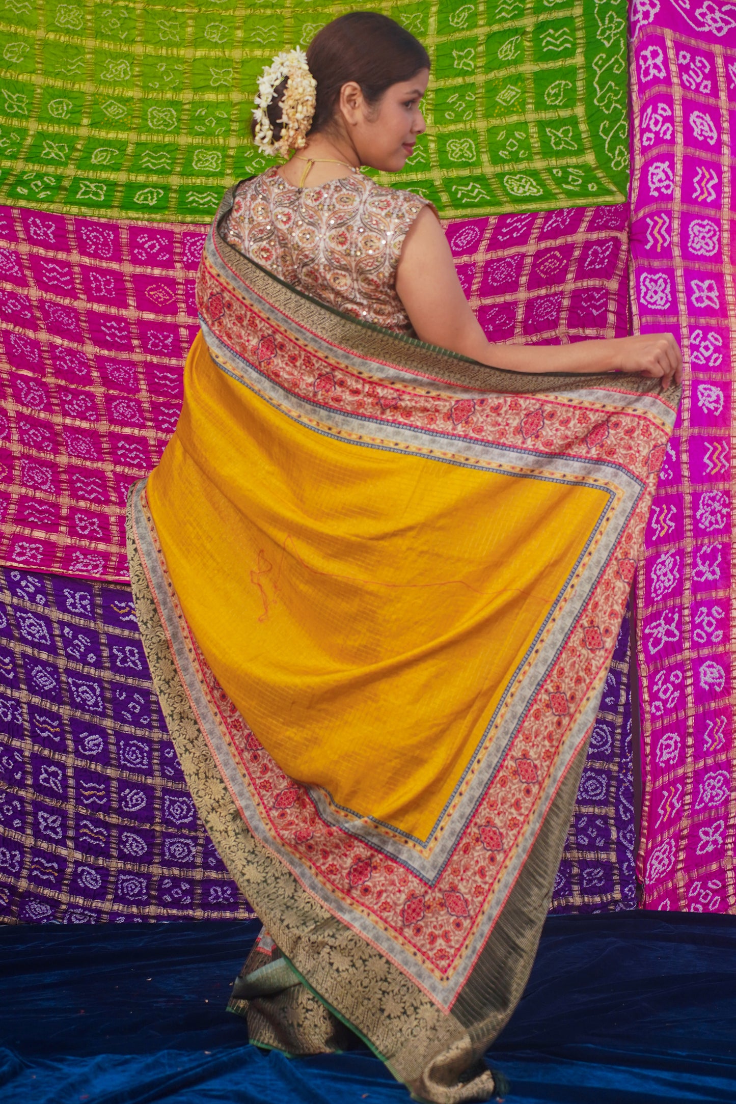 "UTSAV BANARAS 015" Yellow Natural Moonga Georgette Saree with Handloom Border