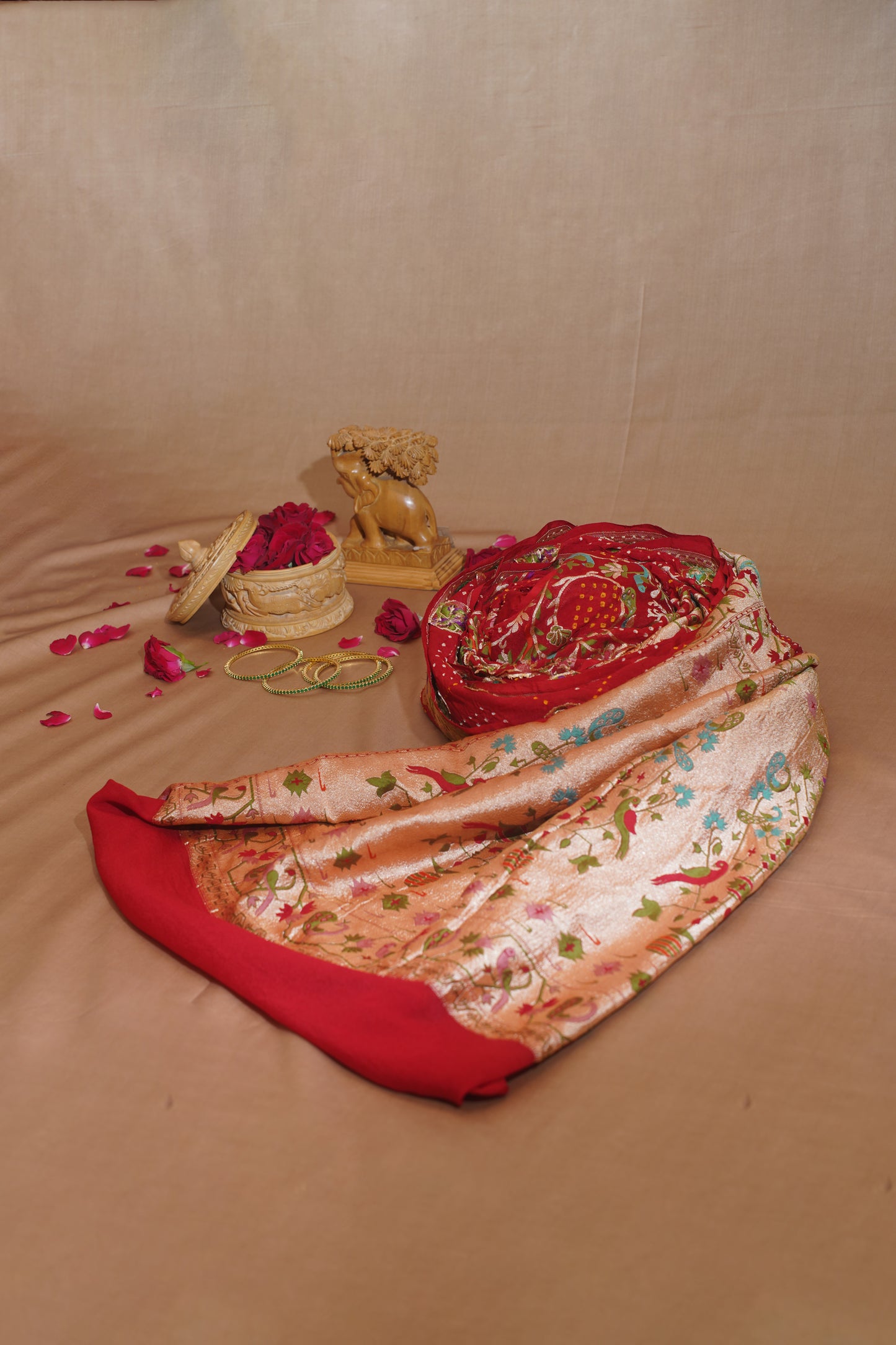 Mahalakshmi Red Pure Georgette Bandhej Banarasi Handloom Saree