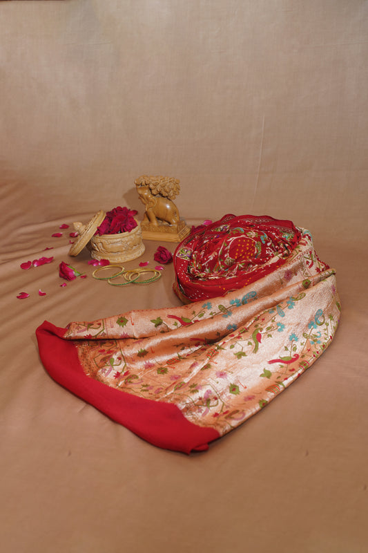 "VIRASAT 112" Red Pure Georgette Bandhej Banarasi Handloom Saree