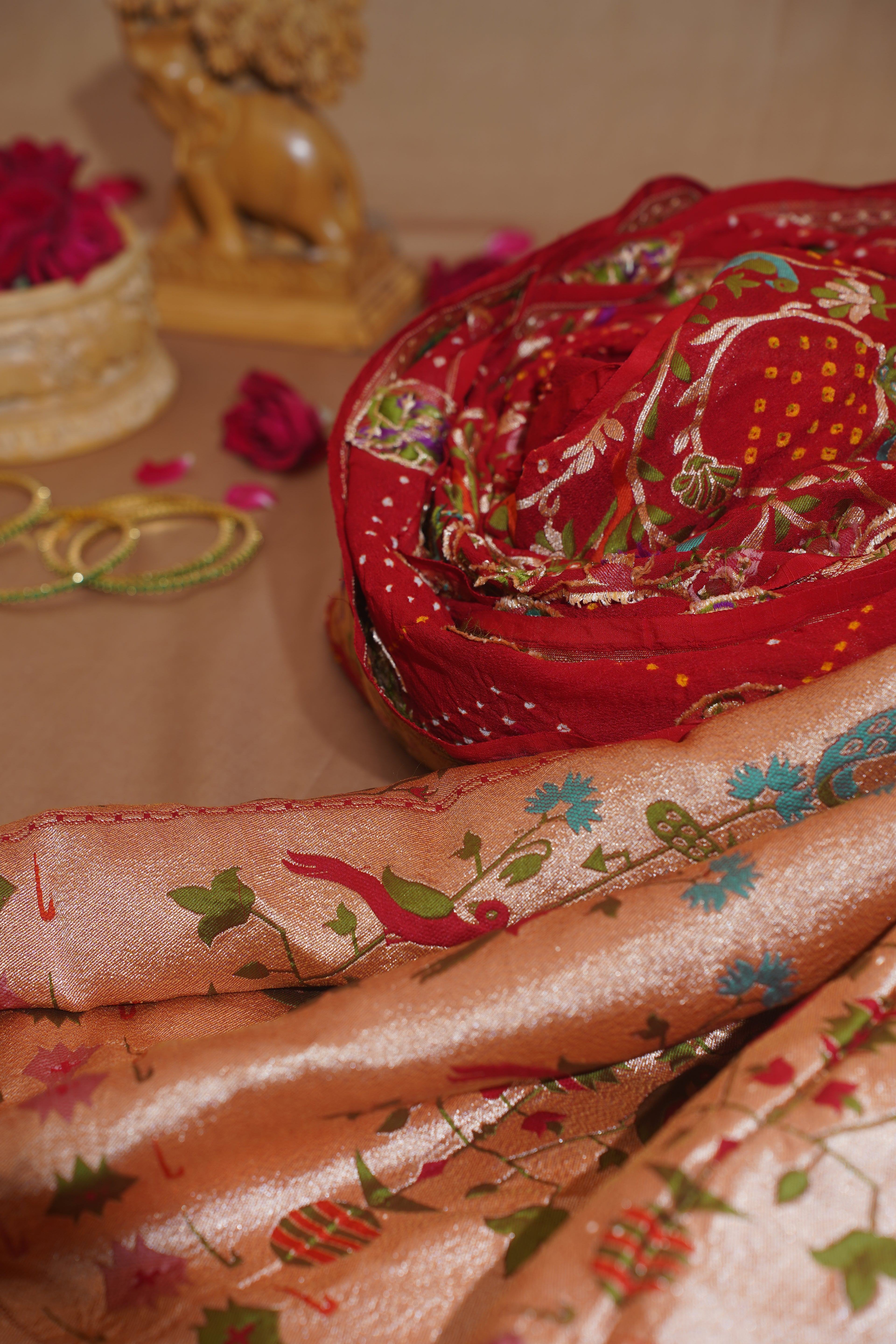 "VIRASAT 112" Red Pure Georgette Bandhej Banarasi Handloom Saree