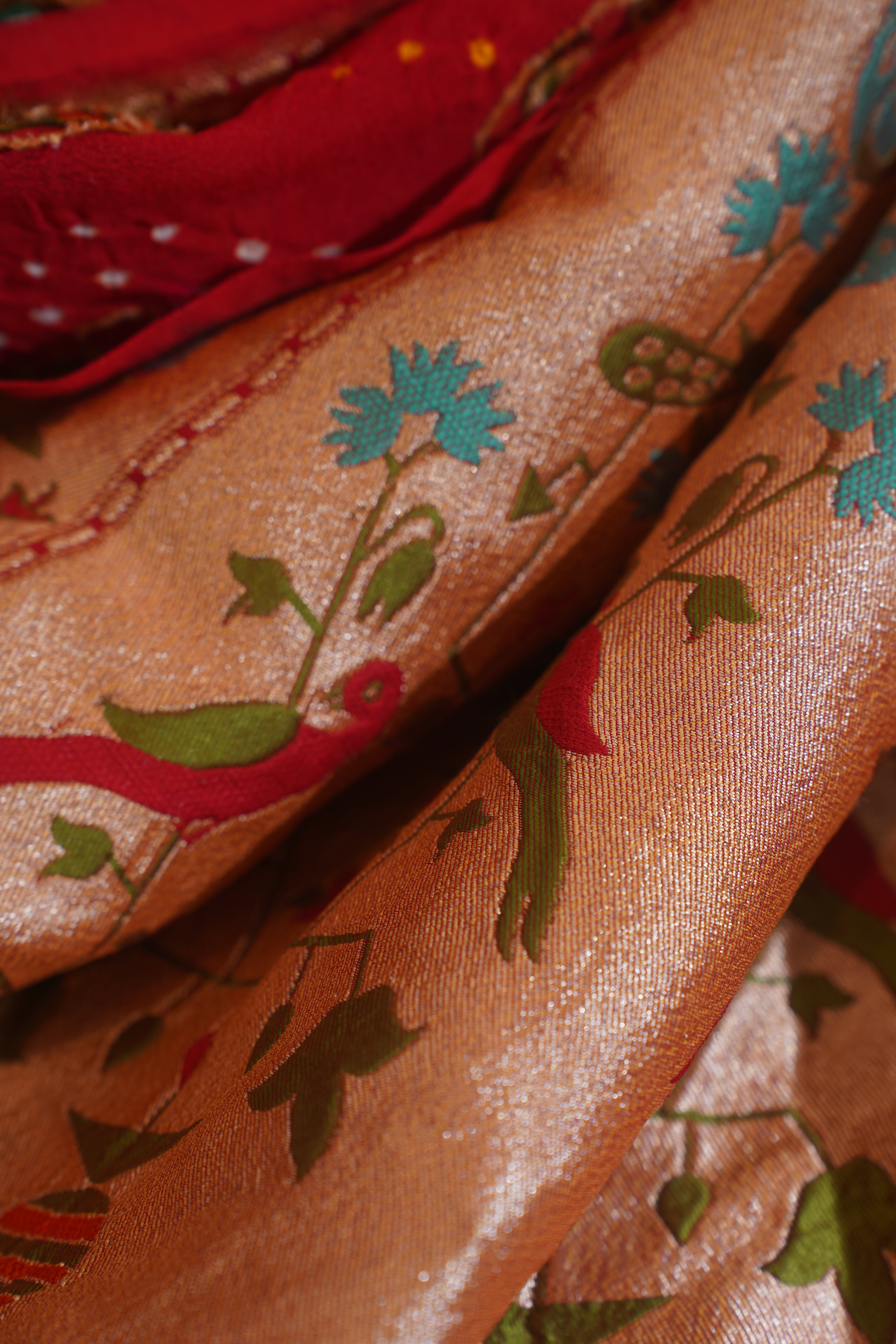 "VIRASAT 112" Red Pure Georgette Bandhej Banarasi Handloom Saree